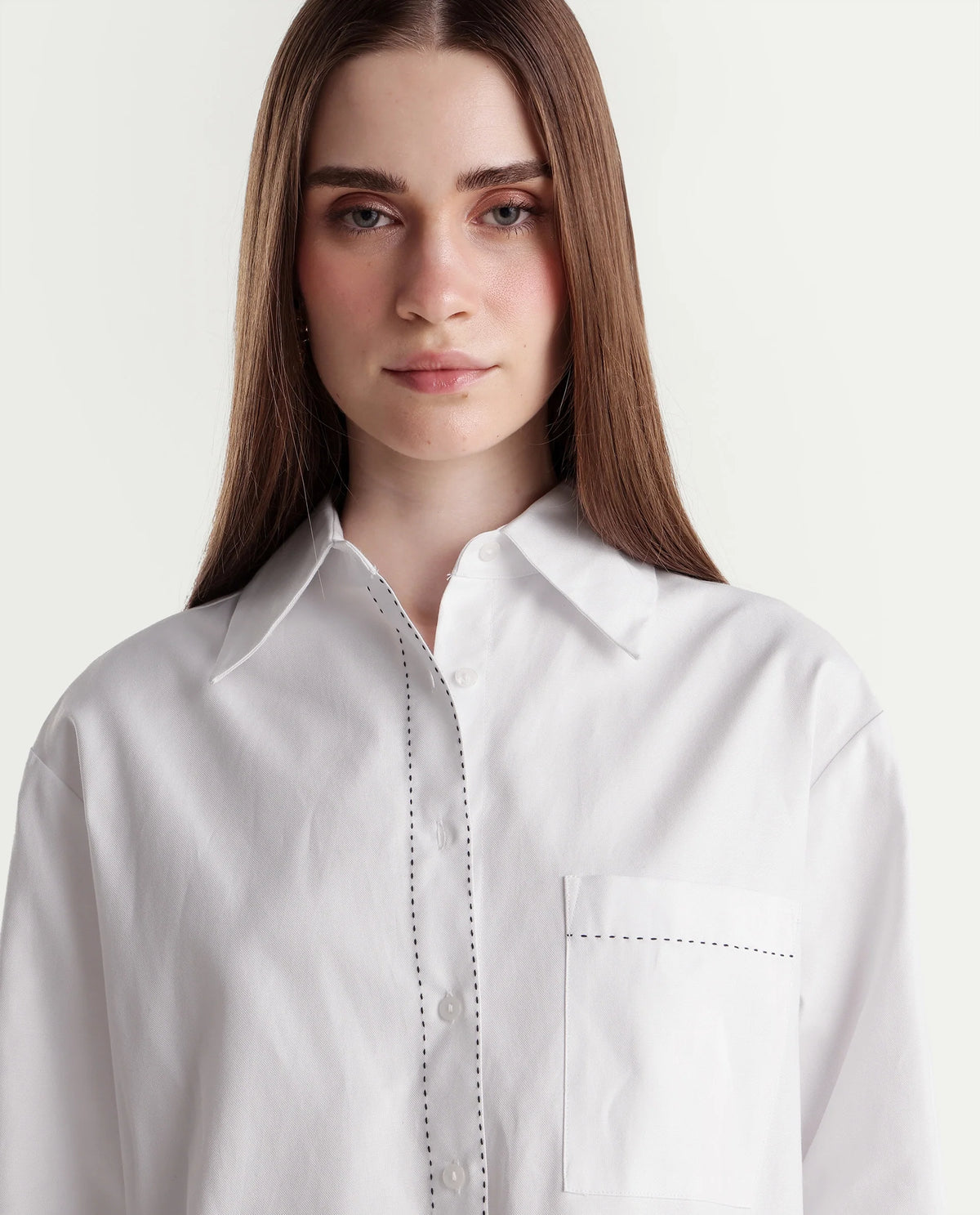 Rareism Women Onre Primary White Cotton Blend Spread Collar Plain Regular Shirt