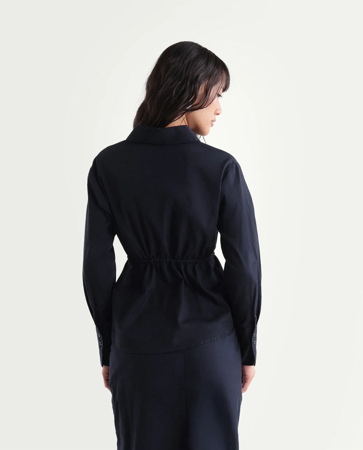 Rareism Women Onwop-T Primary Navy Cotton Spread Collar Plain Fitted Shirt