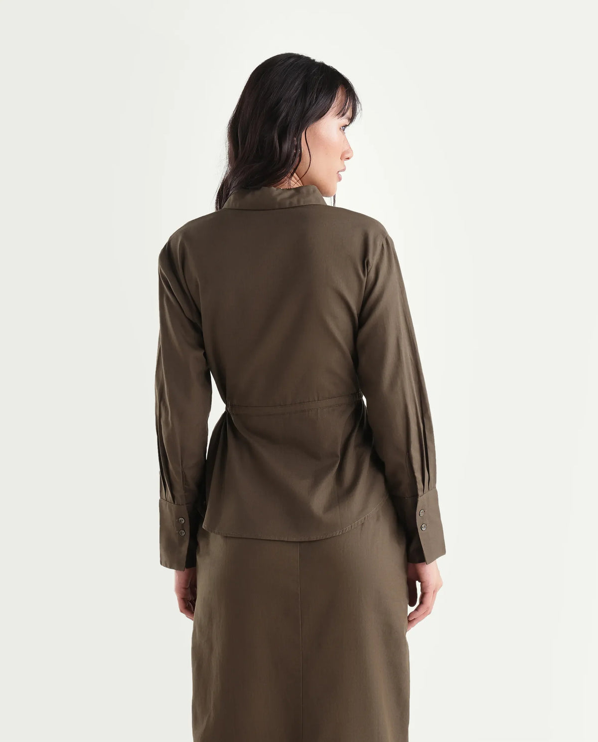 Rareism Women Onwop-T Primary Olive Cotton Spread Collar Plain Fitted Shirt