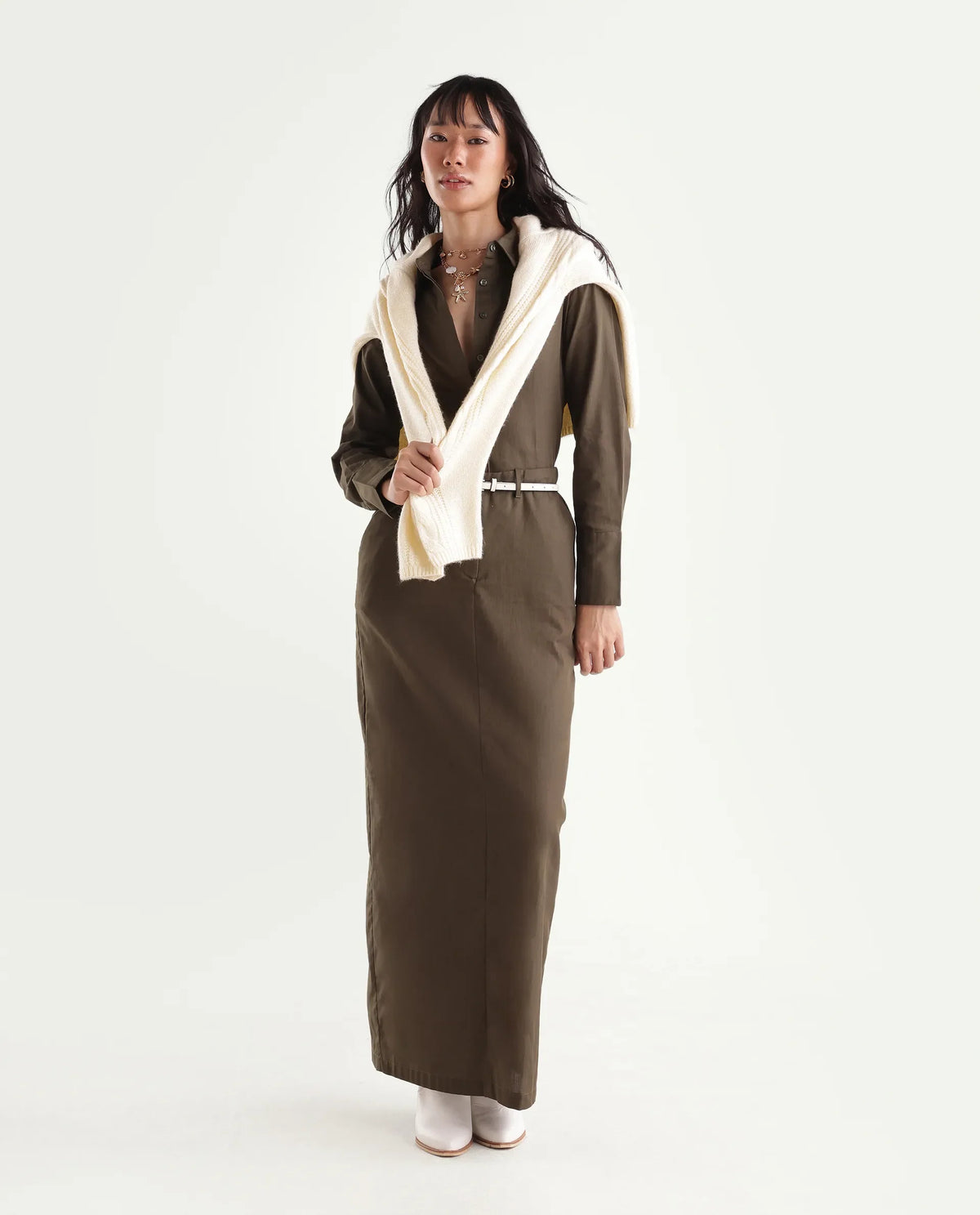 Rareism Women Onwop-B Primary Olive Cotton Plain Straight Skirt