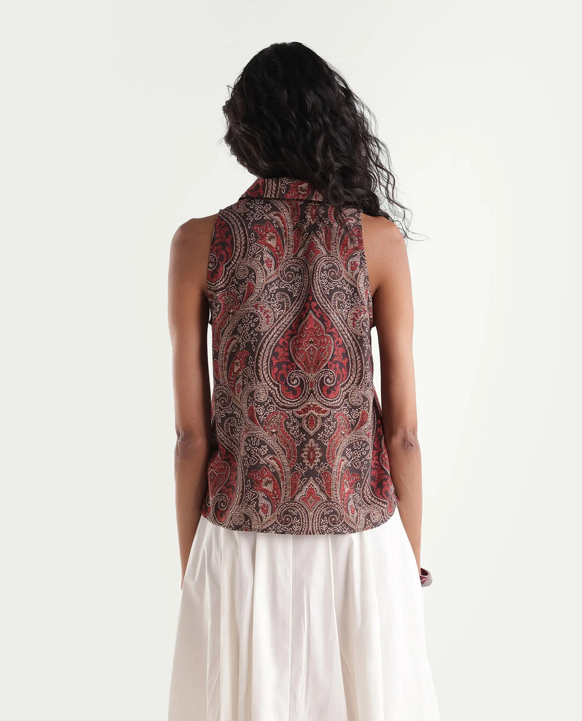 Rareism Womens Hellow Red Viscose Spread Collar Regular Paisley Print Top