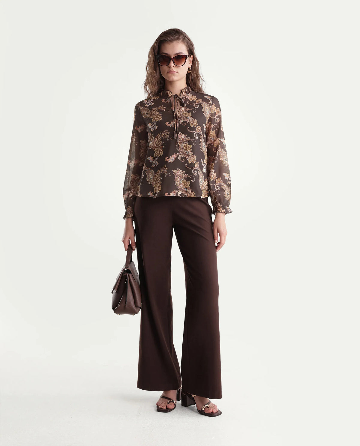 Rareism Womens Onfit Brown Polyester Regular Paisley Print Top
