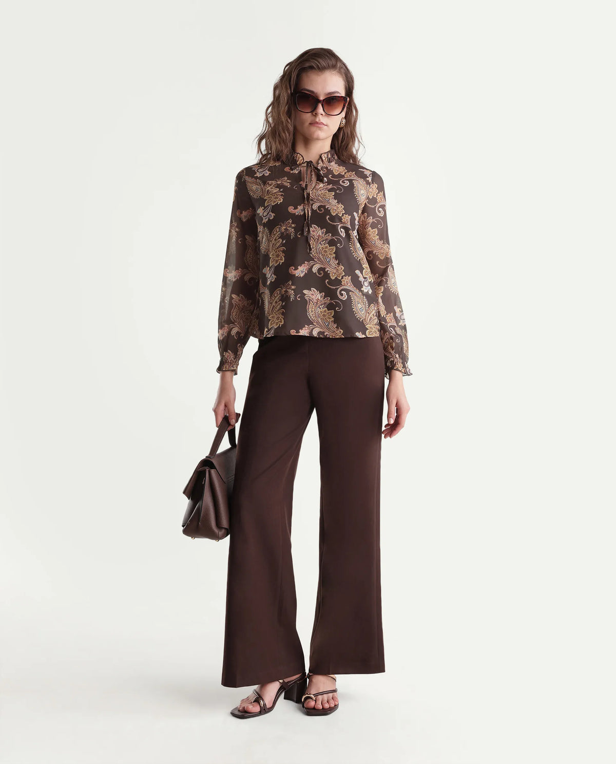 Rareism Womens Onfit Brown Polyester Regular Paisley Print Top