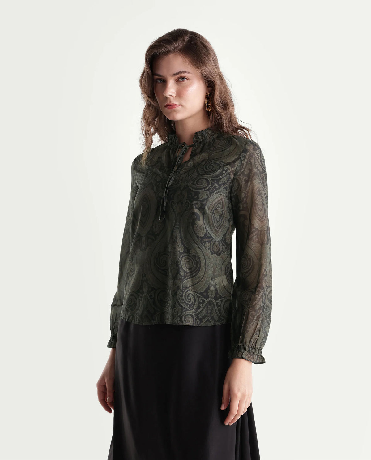 Rareism Womens Onfry Brown Polyester Regular Paisley Print Top