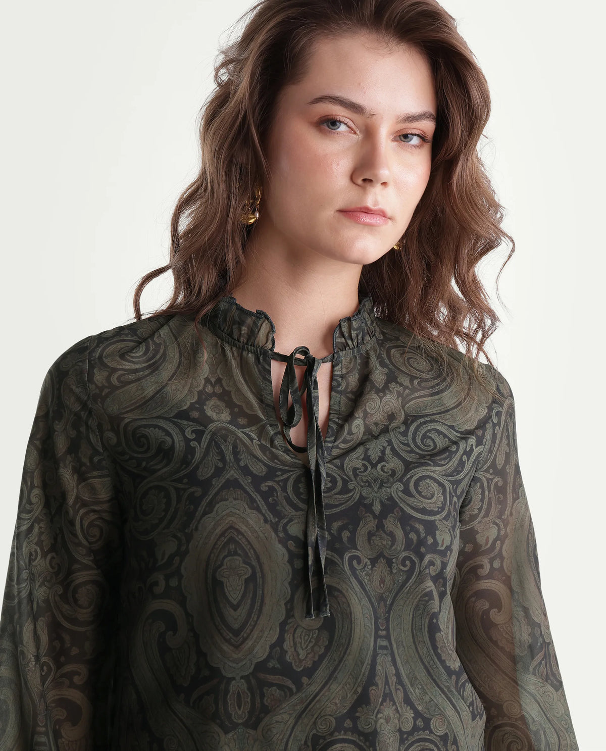 Rareism Womens Onfry Brown Polyester Regular Paisley Print Top