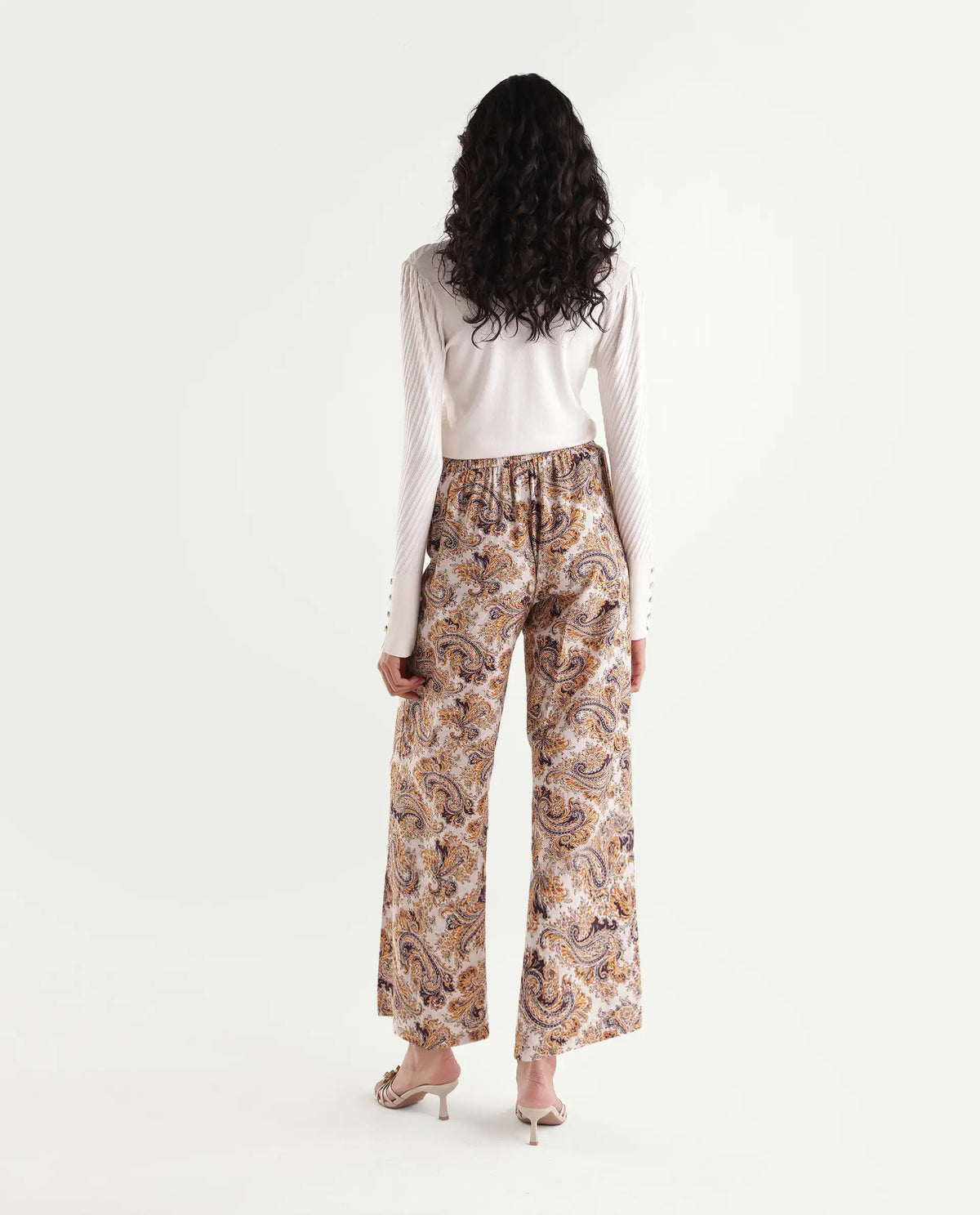 Rareism Womens Onfab-B Off White Viscose Blend Wide Leg Paisley Print Trouser