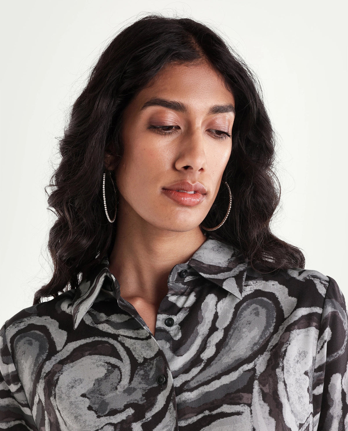 Rareism Womens Hacker Black Viscose Spread Collar Regular Abstract Print Shirt