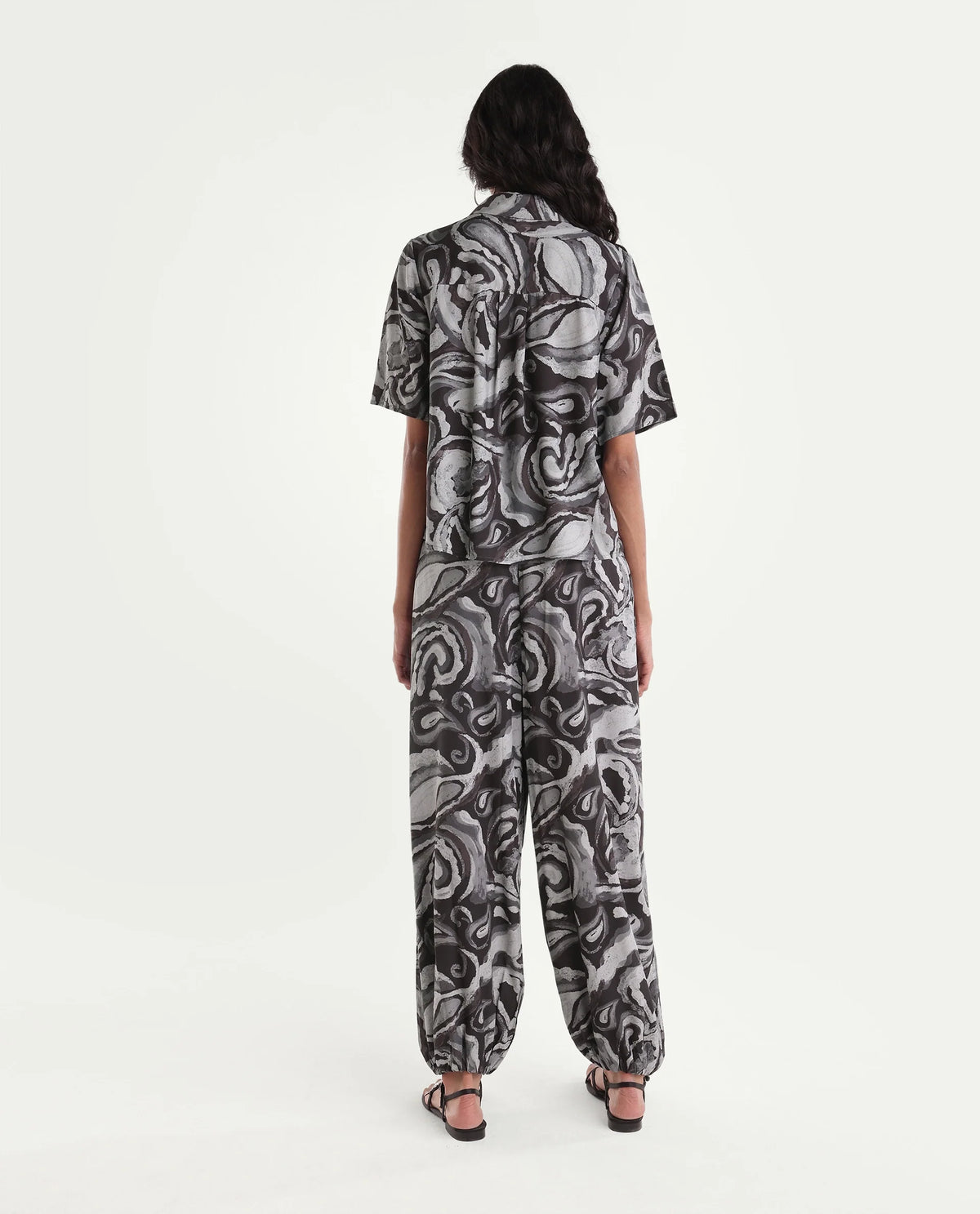 Rareism Womens Hammer Black Viscose Slouchy Abstract Print Trouser