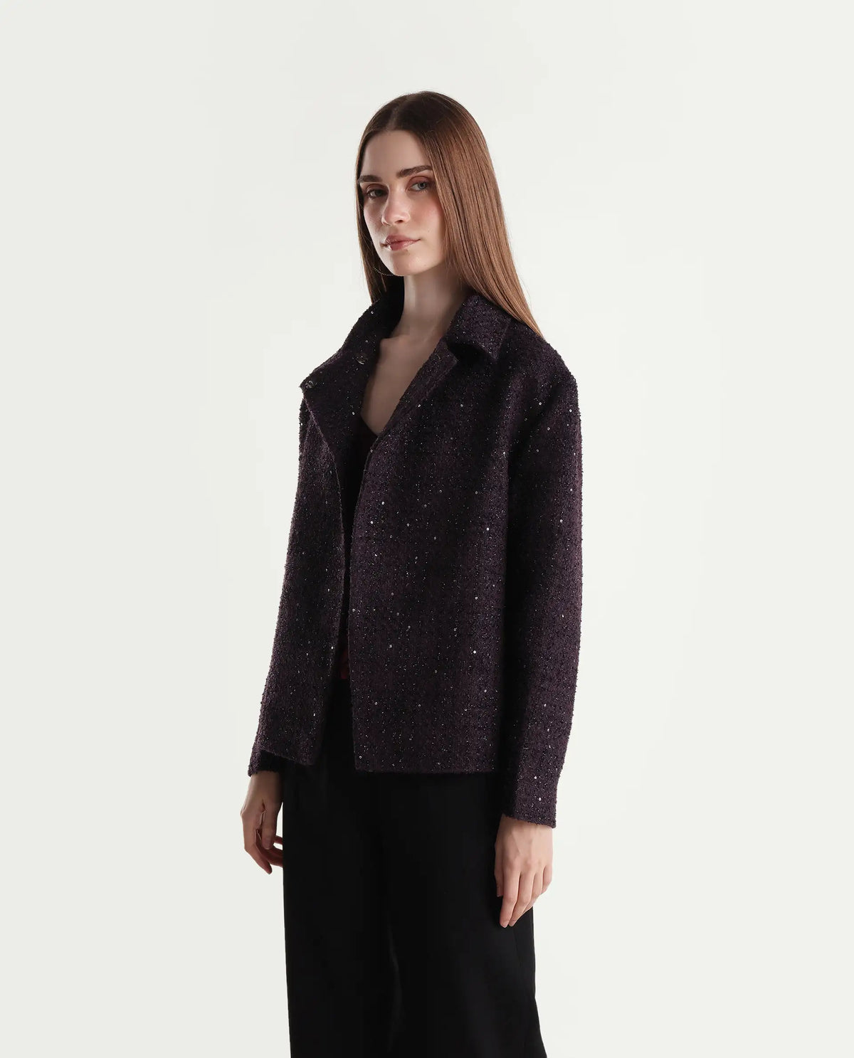 Rareism Womens Kinto Dark Purple Polyester Blend Spread Collar Regular Jacket