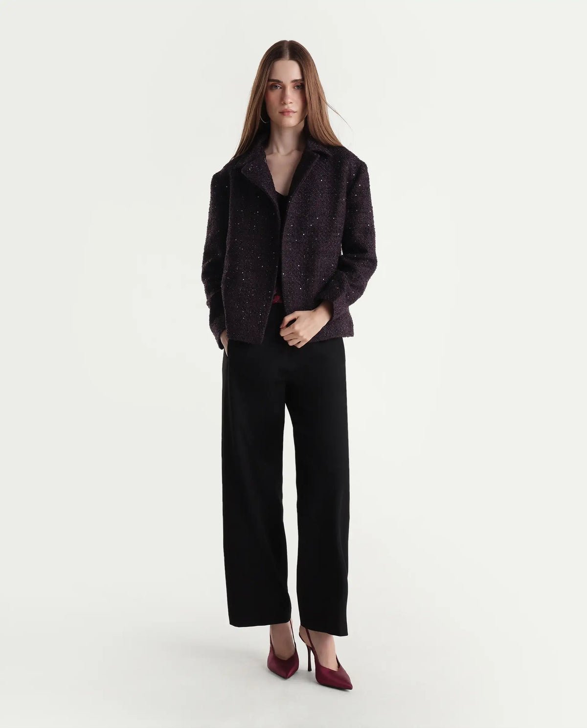 Rareism Womens Kinto Dark Purple Polyester Blend Spread Collar Regular Jacket