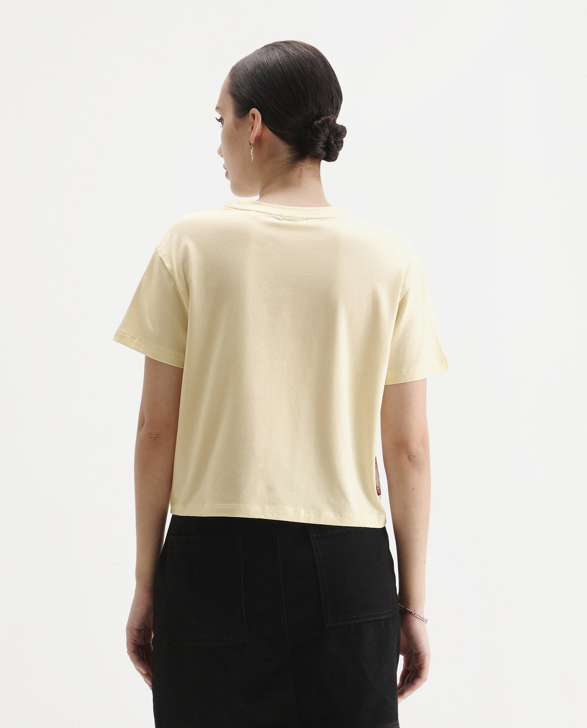 Rareism Women's Rubis Off White Cotton Blend Crew Neck Regular Fit T-Shirt