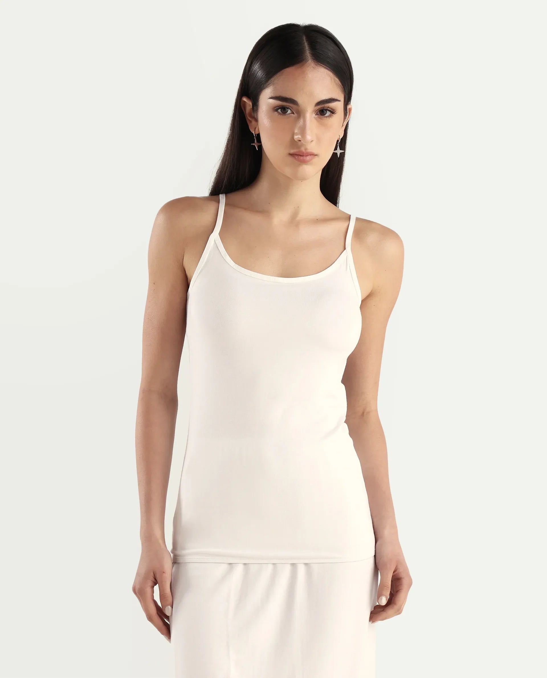 Rareism Women's Slipon White Shoulder Strap Plain Shoulder Strap Regular Fit Inner Wear Slip