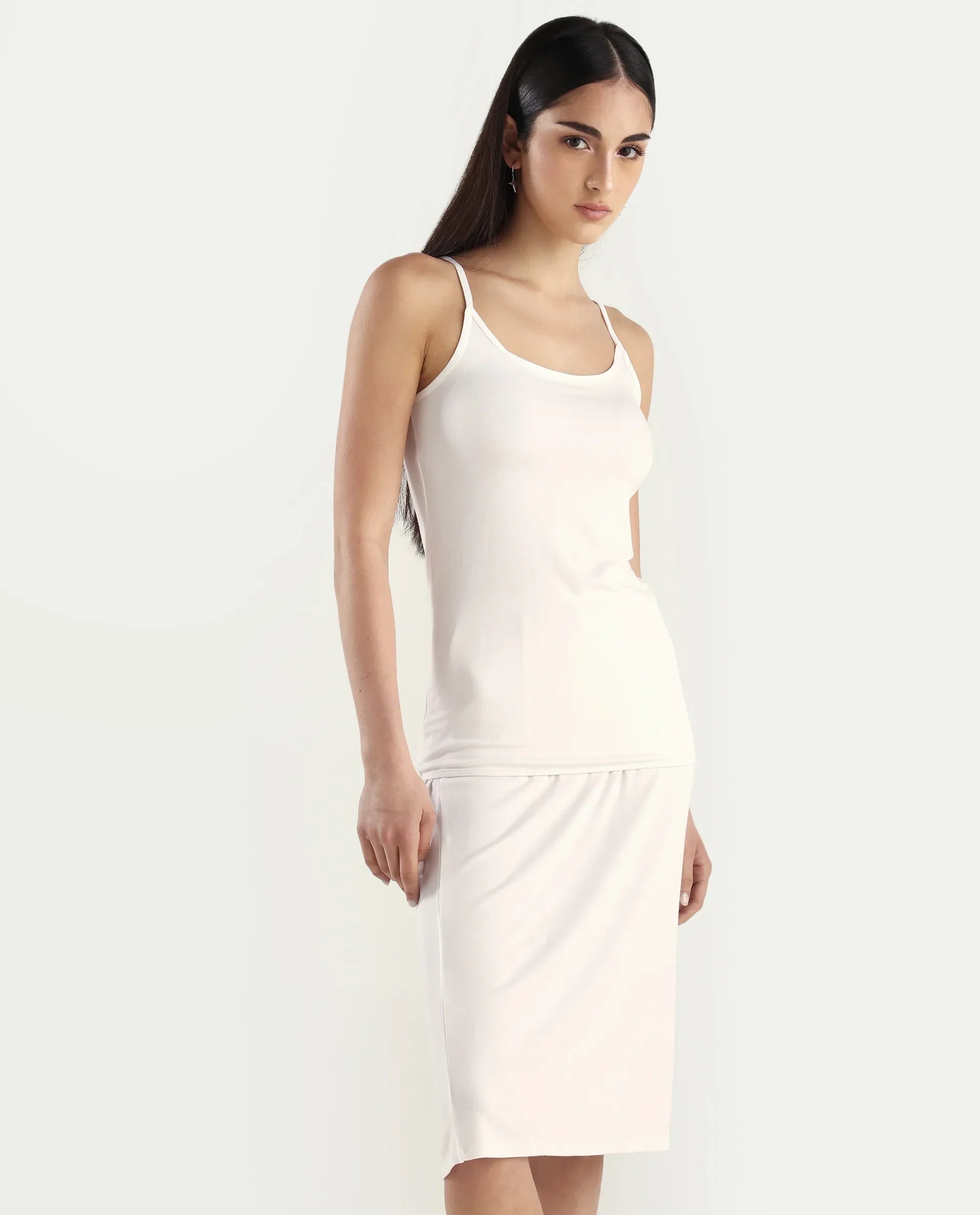 Rareism Women's Slipon White Shoulder Strap Plain Shoulder Strap Regular Fit Inner Wear Slip
