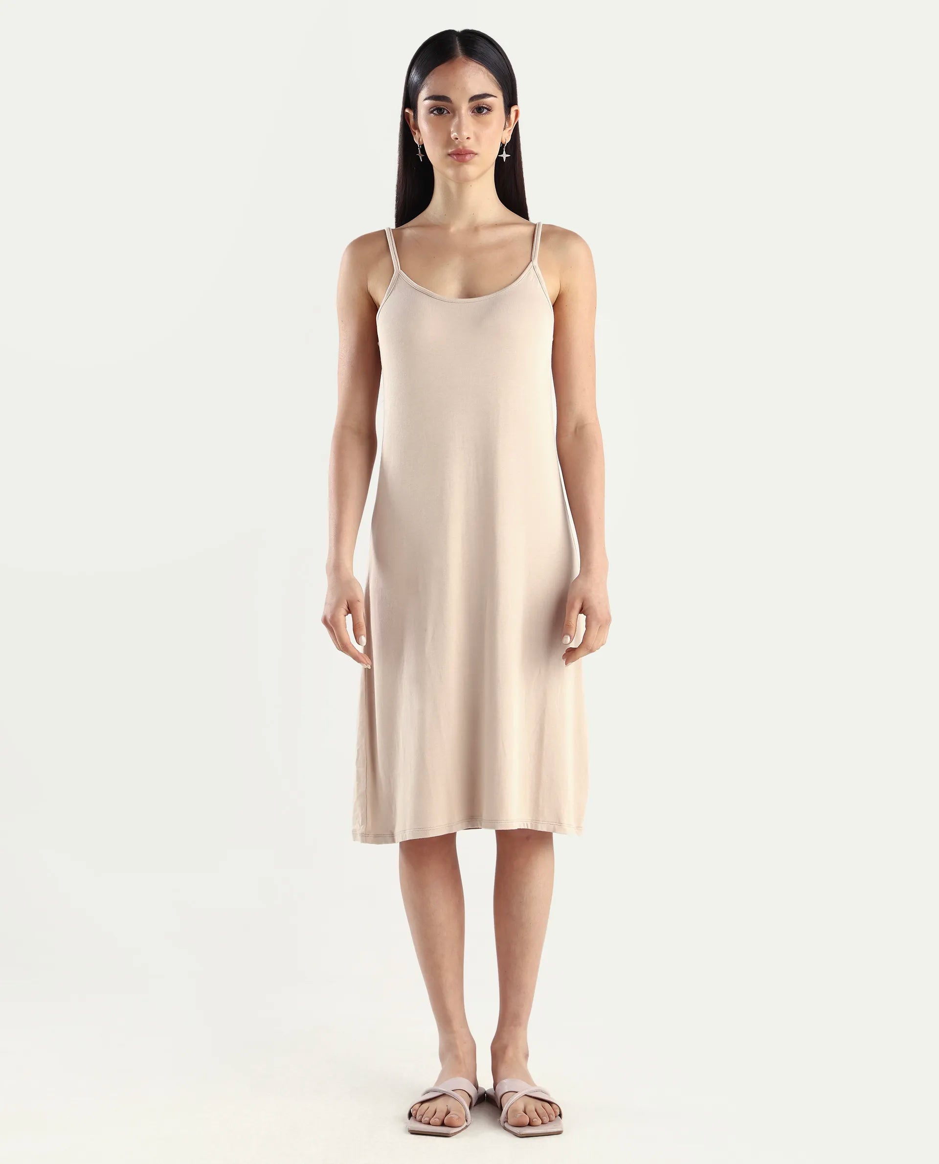 Rareism Women's Slippy Beige Shoulder Strap Plain Shoulder Strap Mini Straight Fit Inner Wear