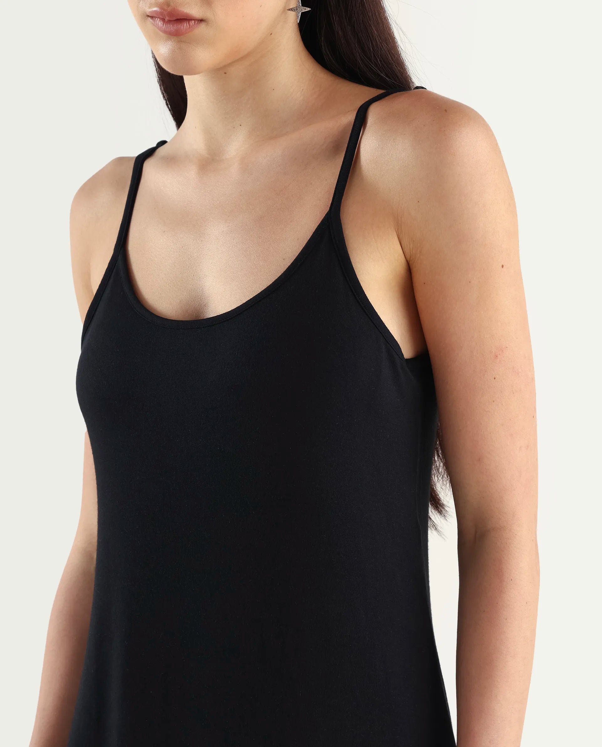 Rareism Women's Slippy Black Shoulder Strap Plain Shoulder Strap Mini Straight Fit Inner Wear