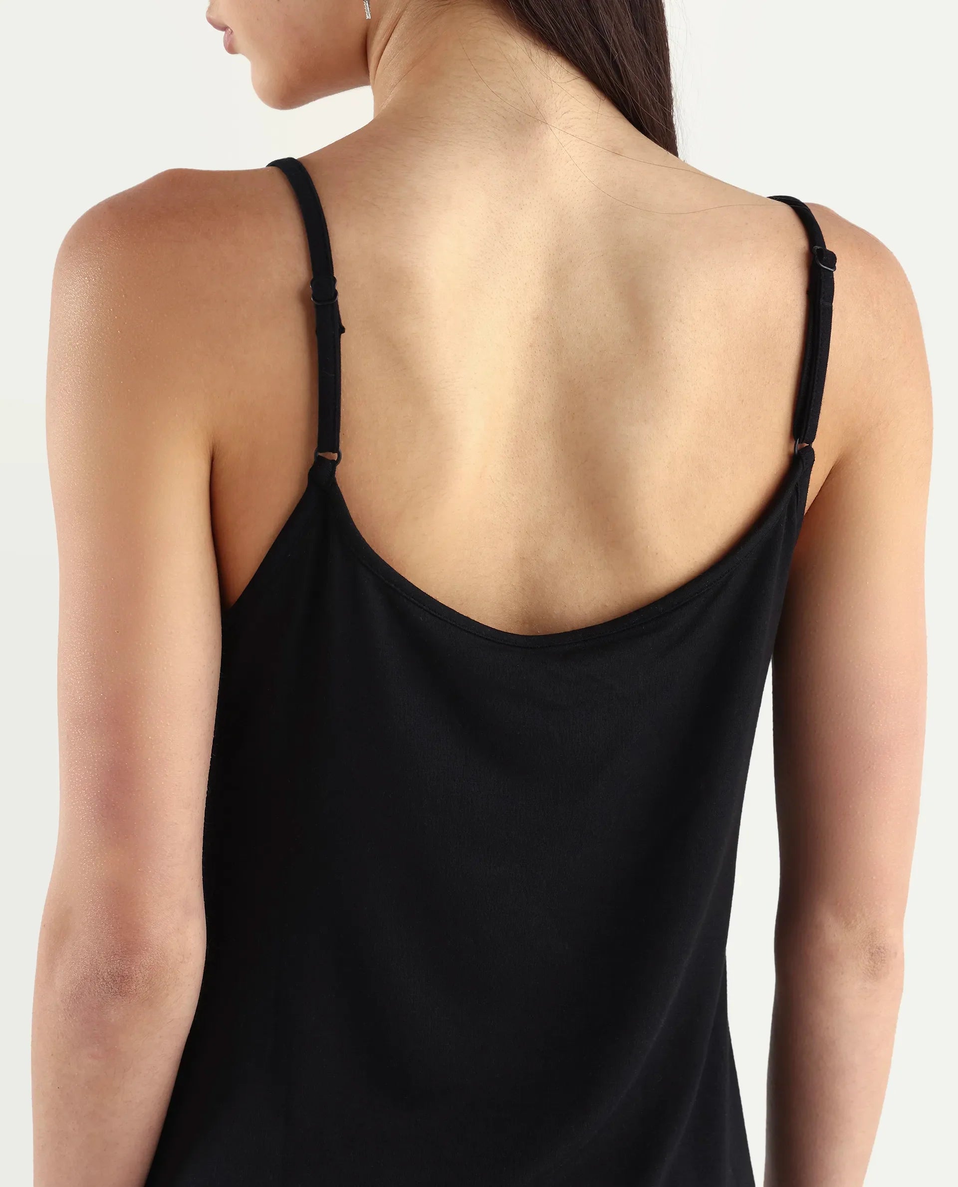 Rareism Women's Slippy Black Shoulder Strap Plain Shoulder Strap Mini Straight Fit Inner Wear