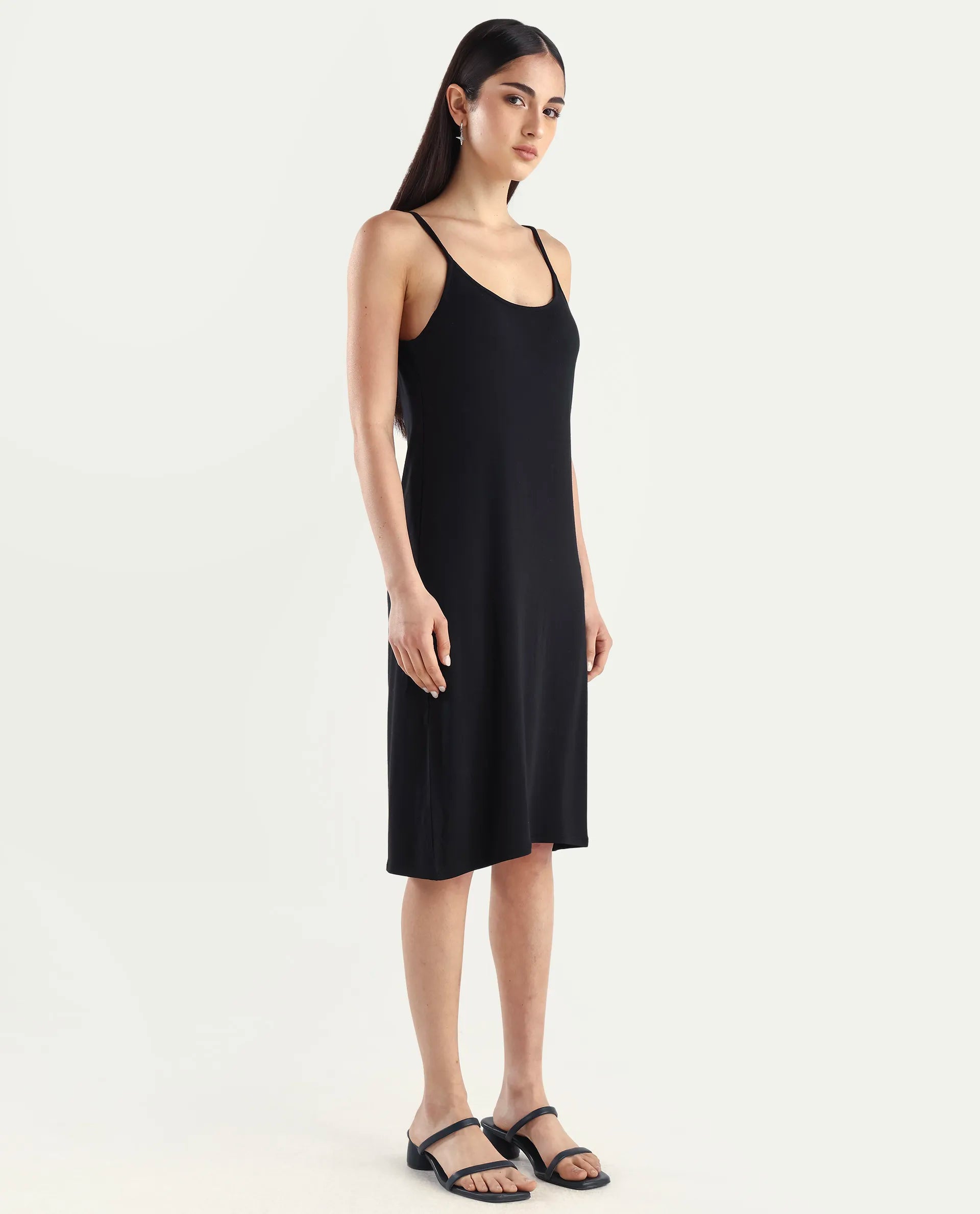 Rareism Women's Slippy Black Shoulder Strap Plain Shoulder Strap Mini Straight Fit Inner Wear