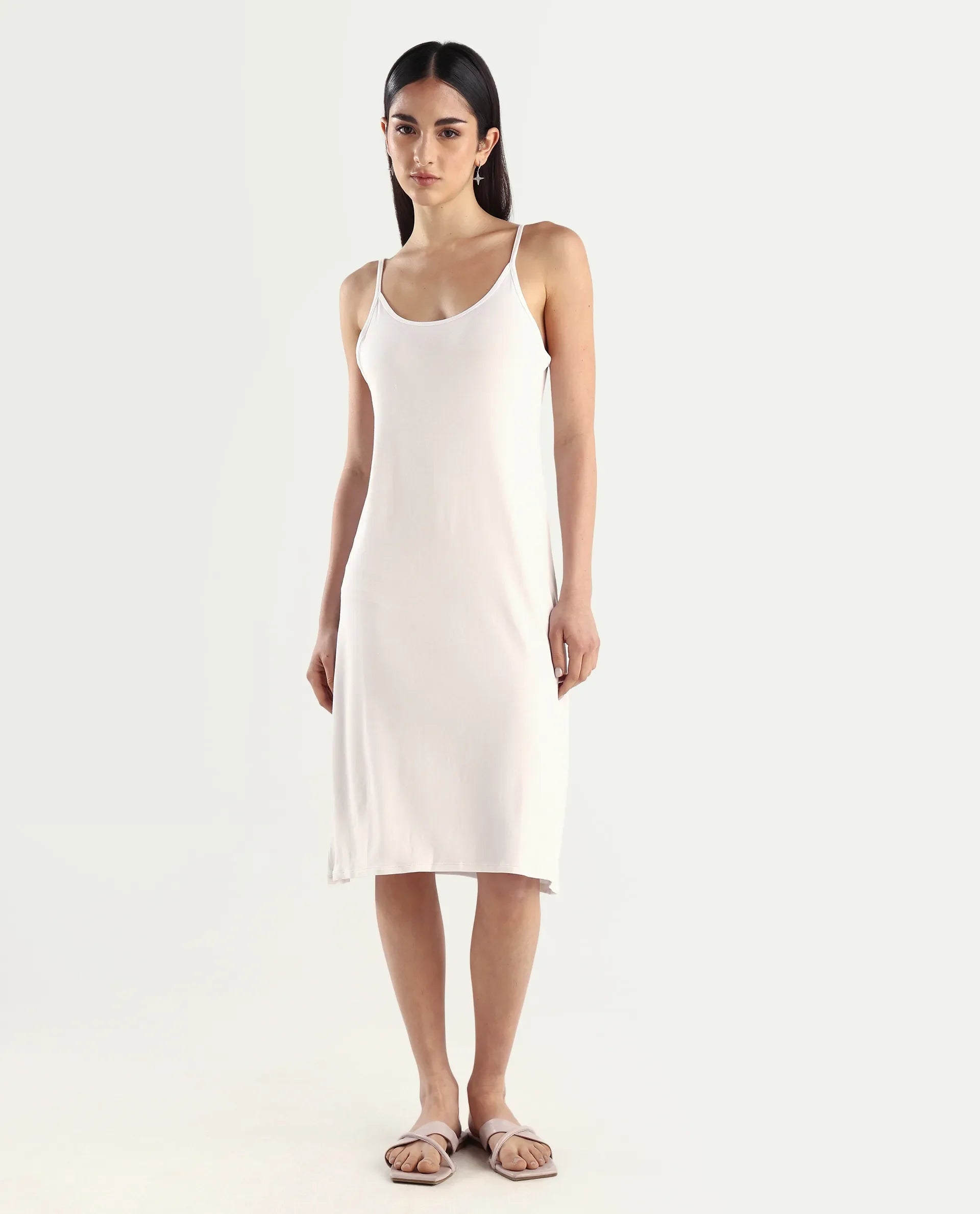 Rareism Women's Slippy White Shoulder Strap Plain Shoulder Strap Mini Straight Fit Inner Wear