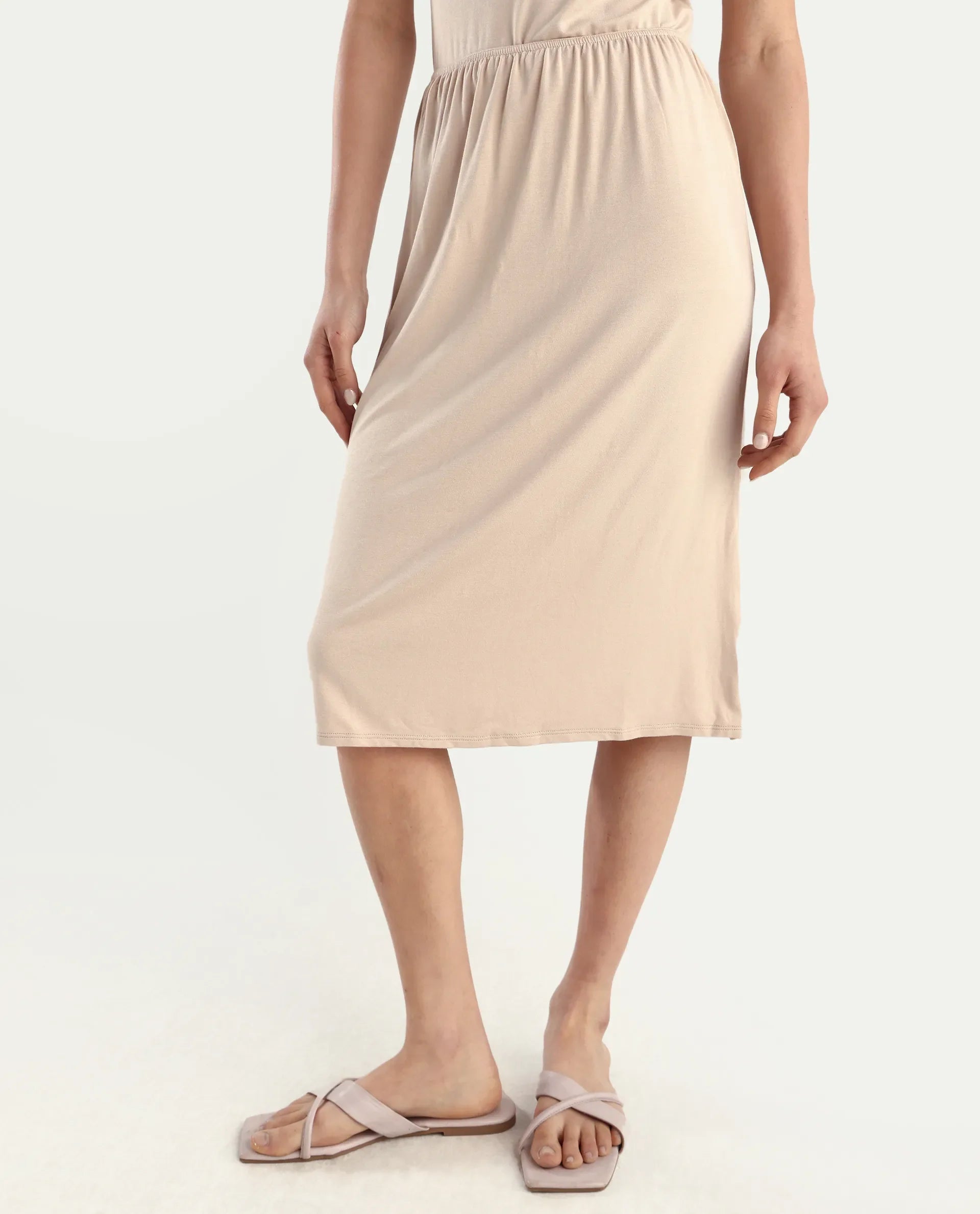 Rareism Women's Slippyaa Beige Shoulder Strap Plain Shoulder Strap Knee Length Straight Fit Inner Wear