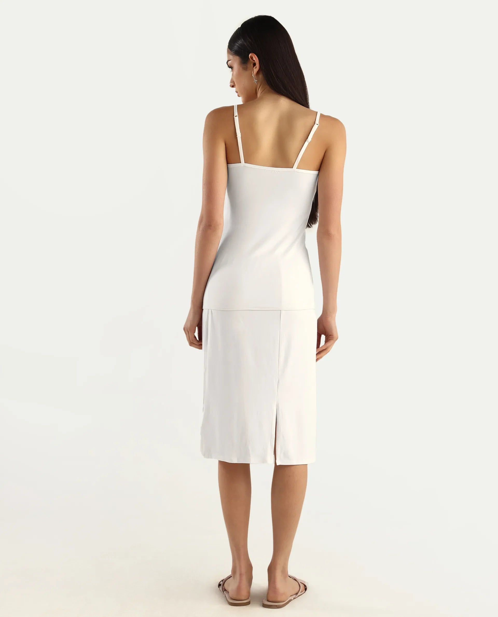 Rareism Women's Slippyaa White Shoulder Strap Plain Shoulder Strap Knee Length Straight Fit Inner Wear