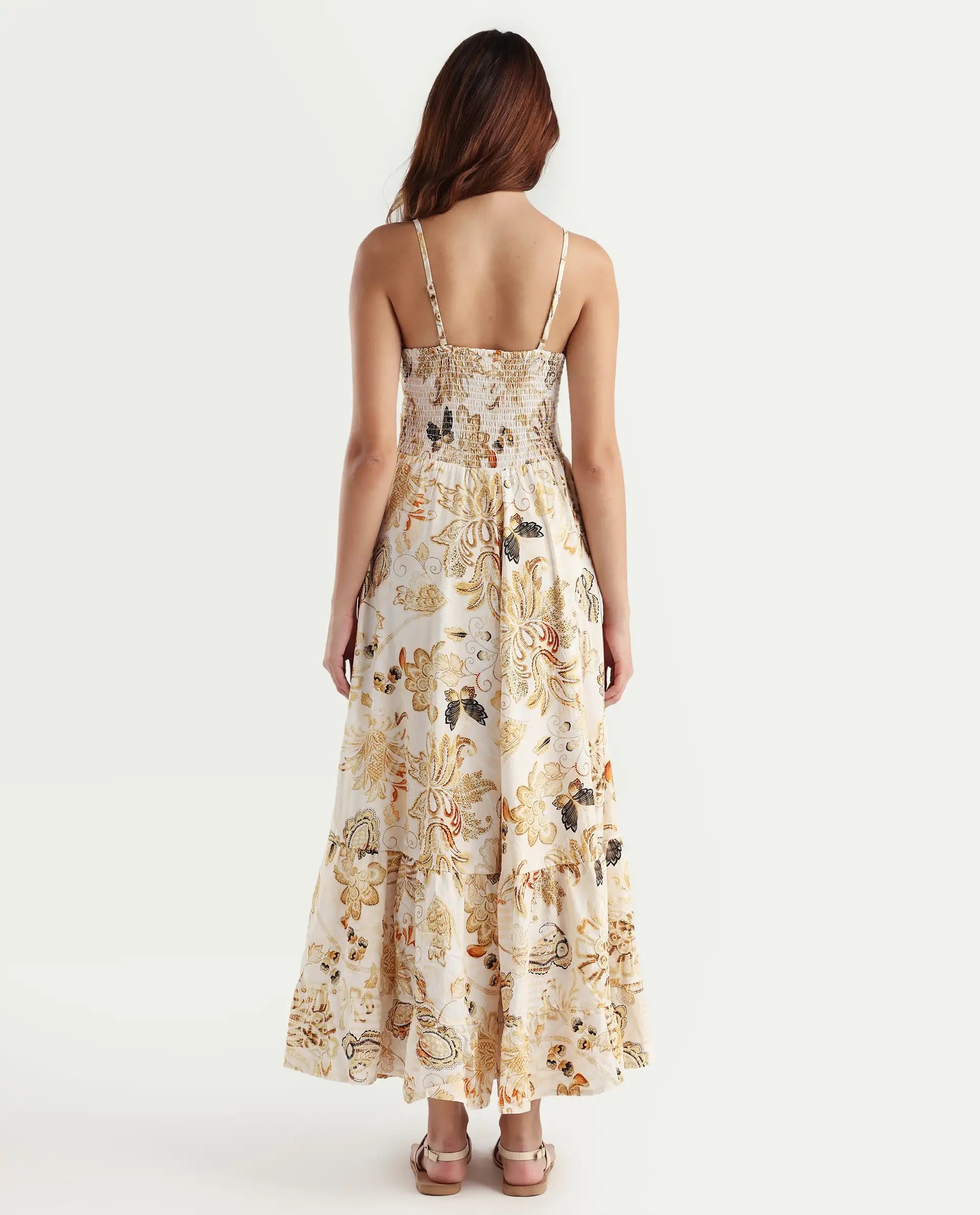 Rareism Women's Sojer Multi Nylon Blend Shoulder Strap Paisley Print Sleeveless Maxi Fit And Flare Dress