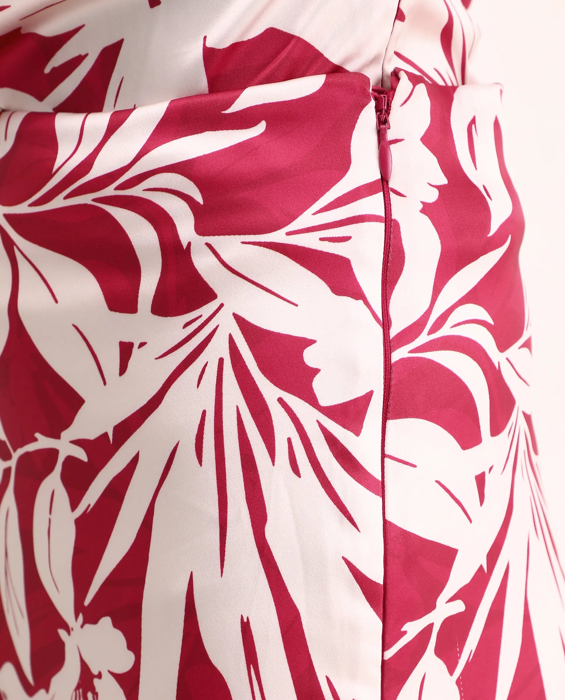 Rareism Women's Somtar B Pink Polyester Floral Print Midi Straight Fit Skirt