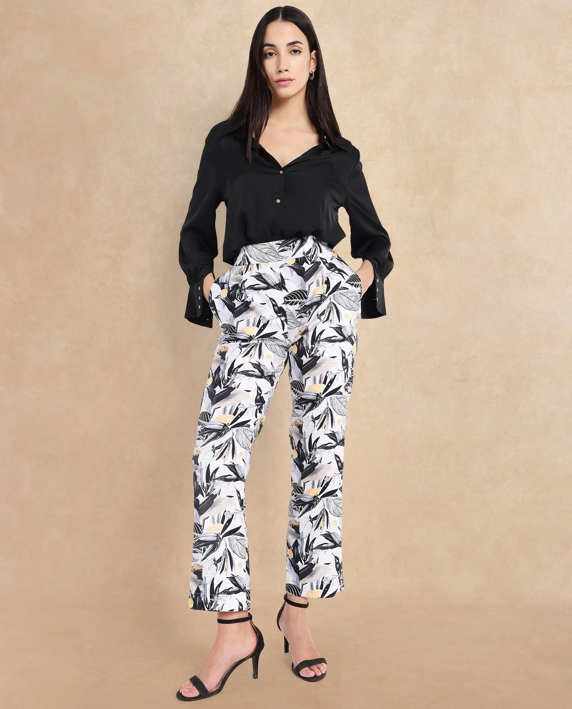 Rareism Women Stevieo-B Multi Loop Straight Fit Abstract Print Ankle Length Trouser