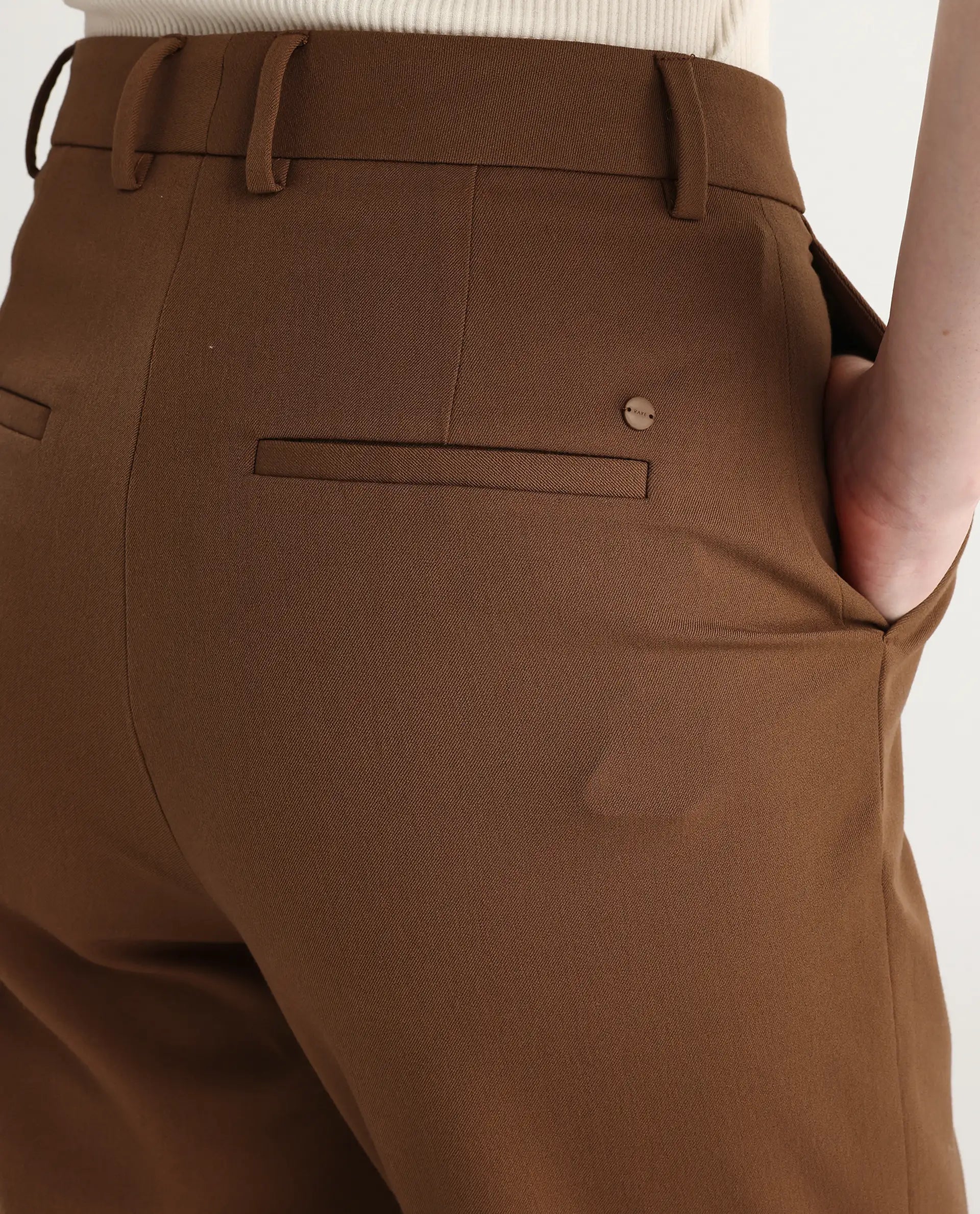 Rareism Women's Taper Light Brown Polyester Blend Tapered Ankle Length Plain Travel Trouser