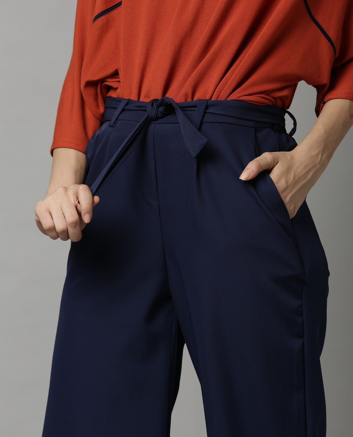 Rareism Women Tempt Navy Trousers Solid