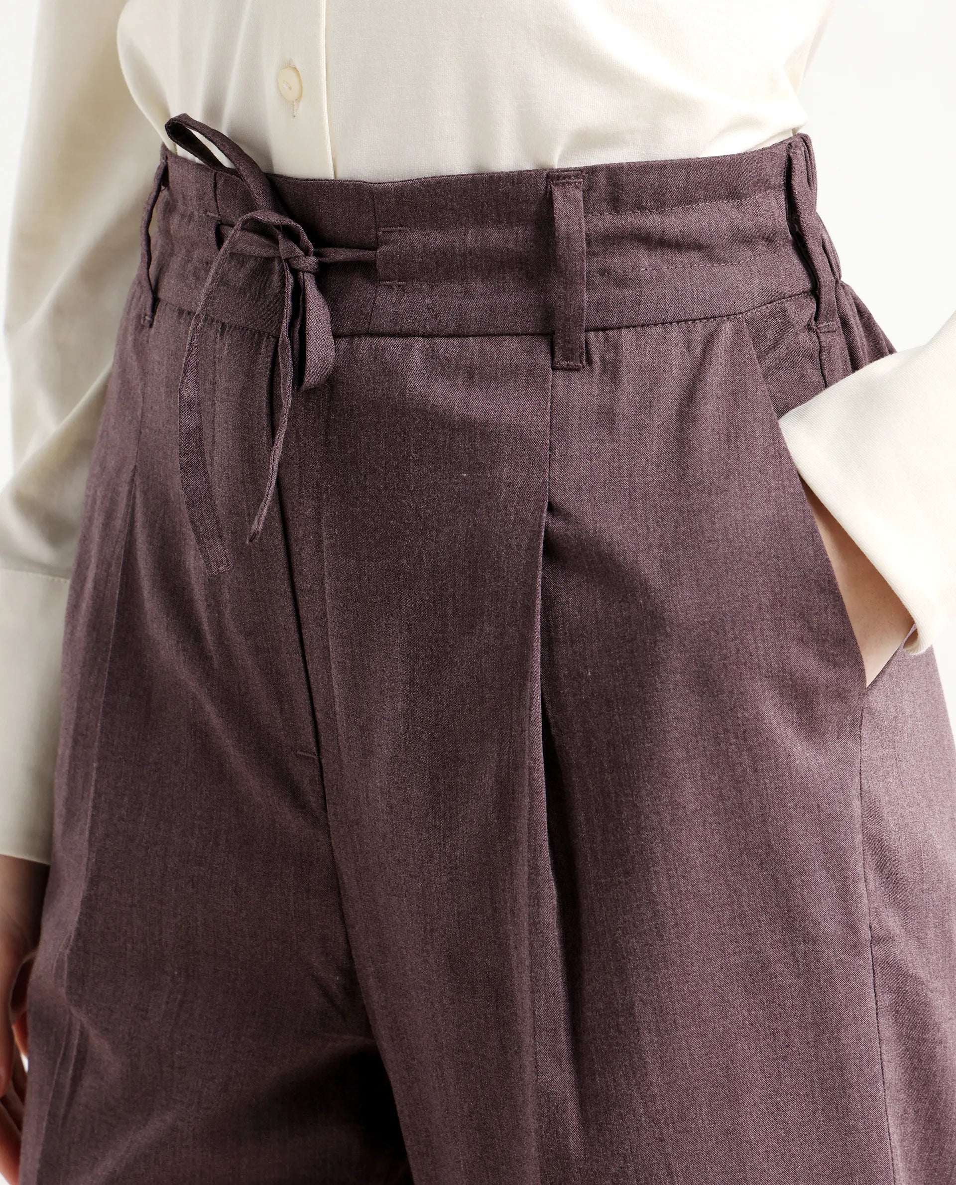 Rareism Women's Tiza Brown Polyester Blend Plain Ankle Length Straight Fit Trouser