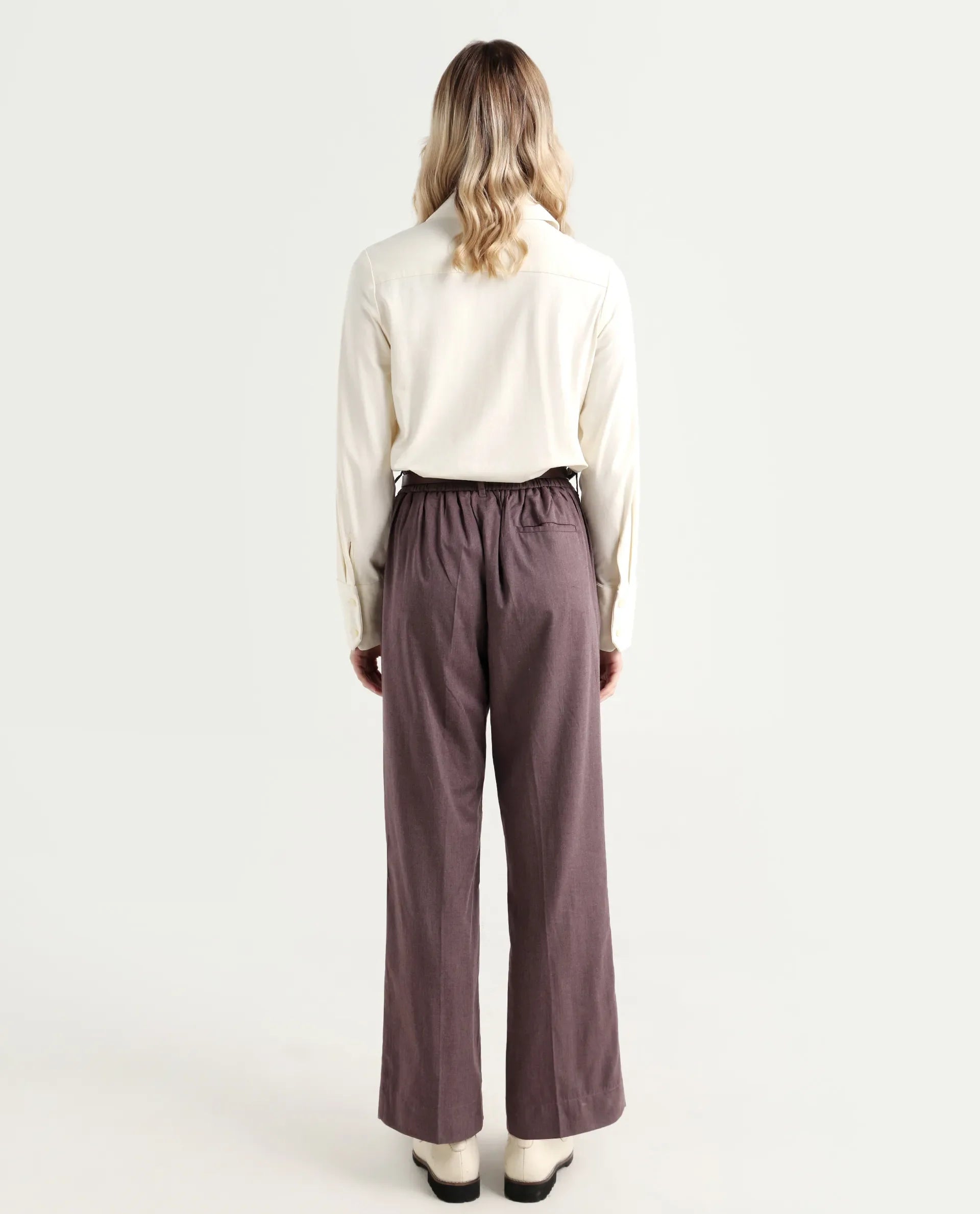 Rareism Women's Tiza Brown Polyester Blend Plain Ankle Length Straight Fit Trouser