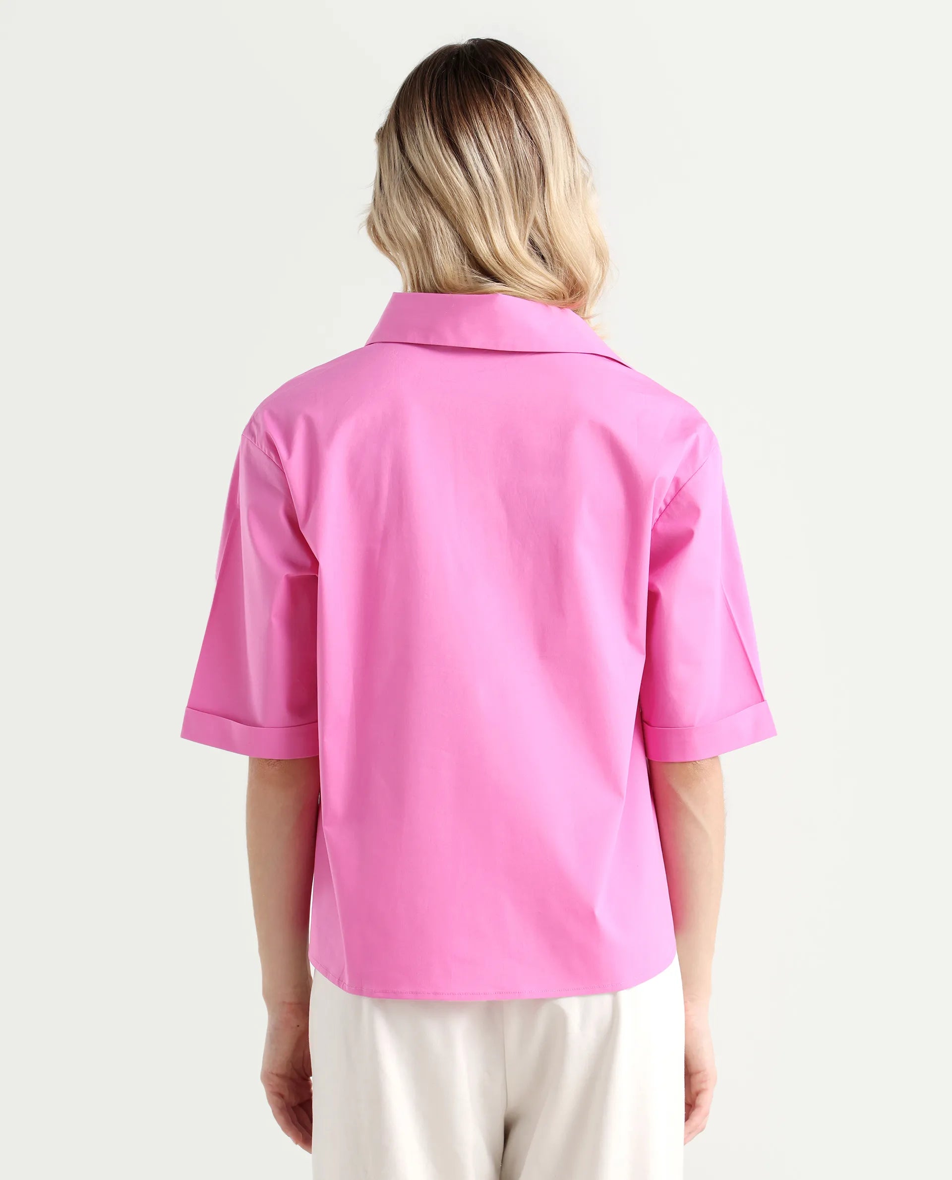 Rareism Women's Toefil Pastel Pink Cotton Spread Collar Plain Regular Fit Shirt