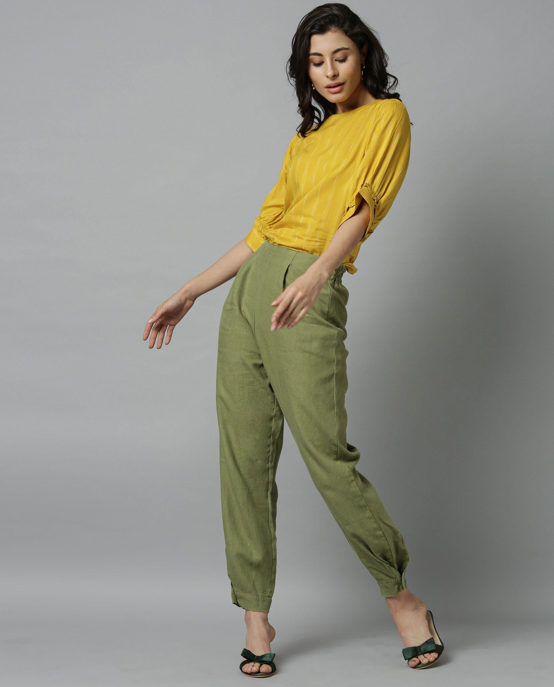 Rareism Women Tune Green Trousers