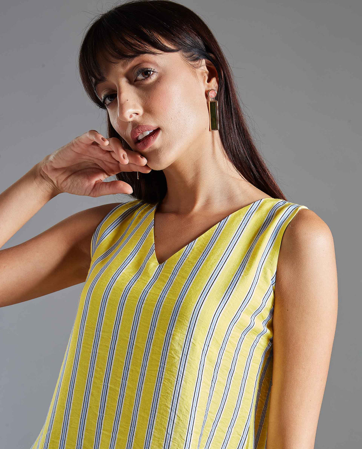 Rareism Women Wave Yellow Top Sleeveless