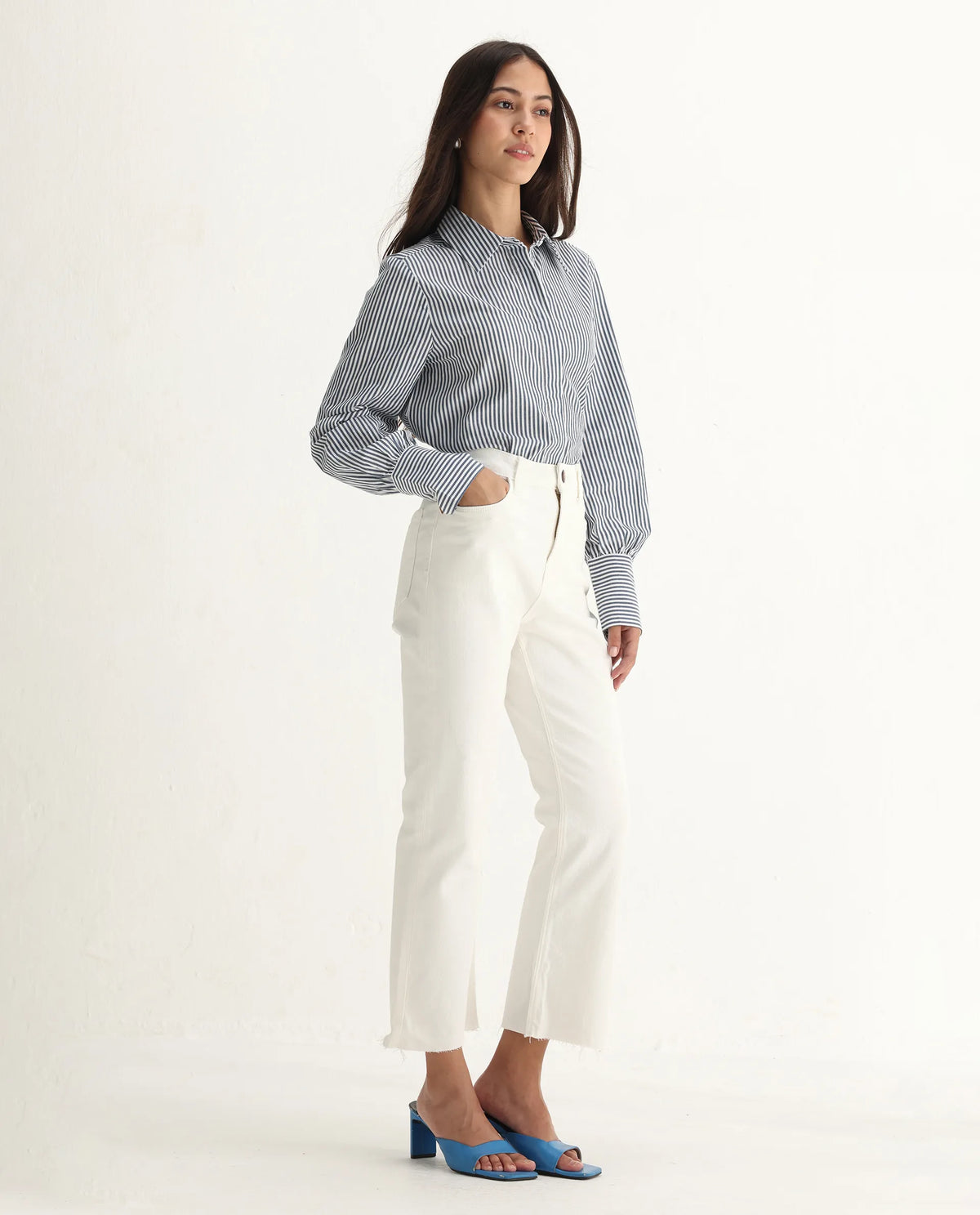 Rareism Women's Winona White Cotton Blend Plain Ankle Length Classic Bootcut Jeans