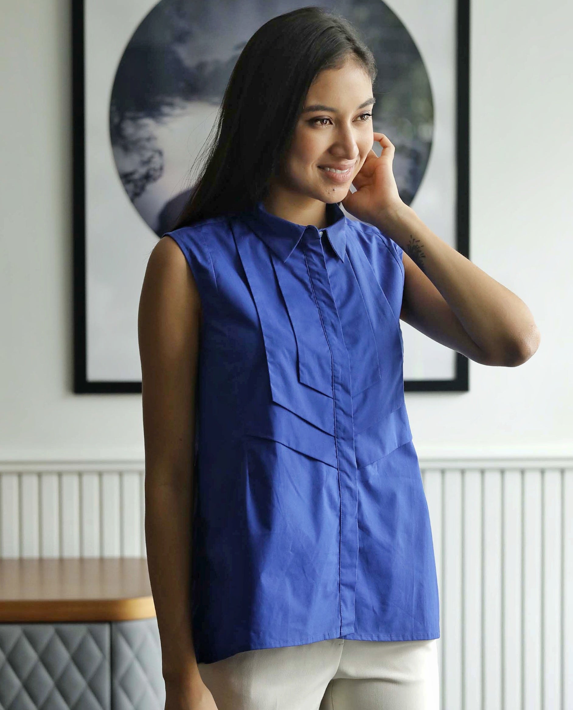 Rareism Women Lotte Blue Top Sleeveless