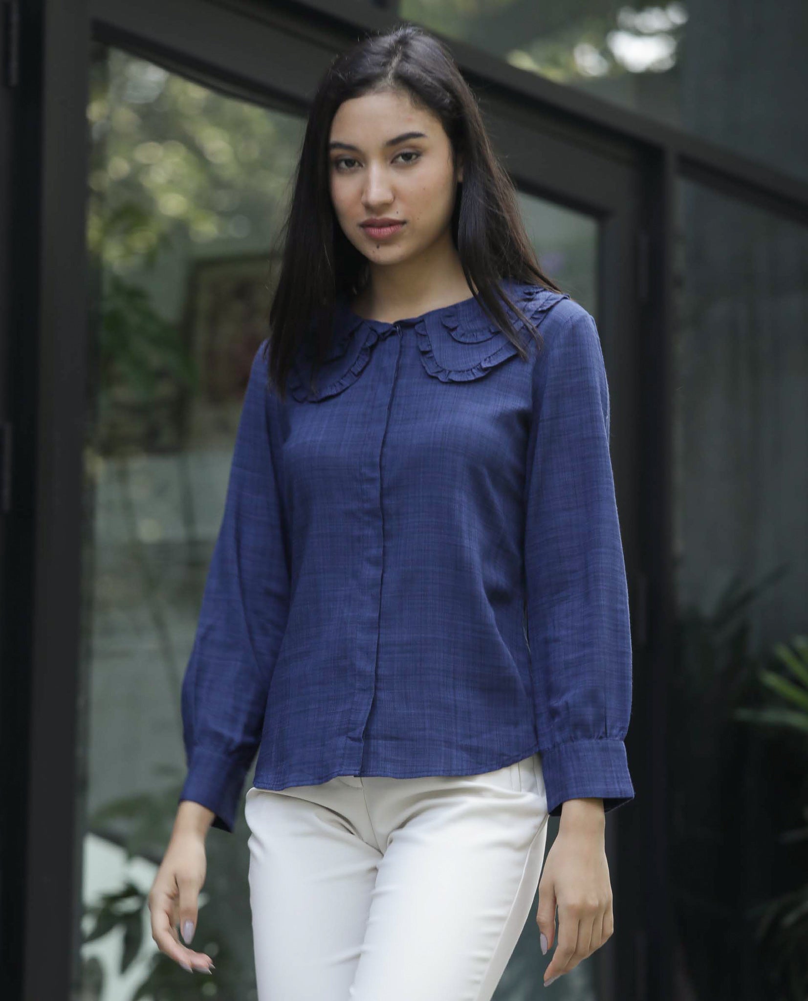 Rareism Women Kory Blue Top Full Sleeves Solid