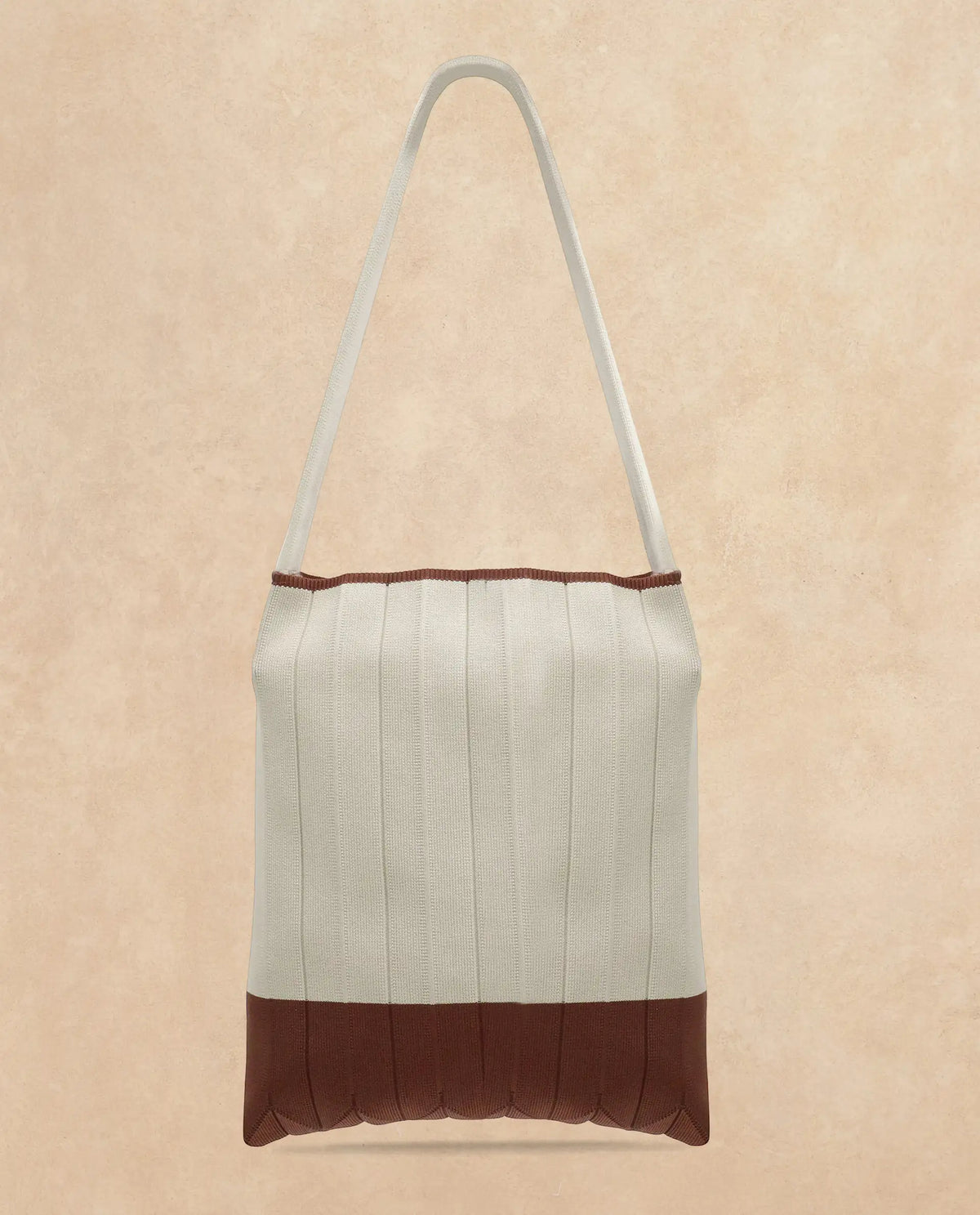 Rareism Articale Women Flounce Beige Fabric Polyester Colorblock Knitted Tote Bag