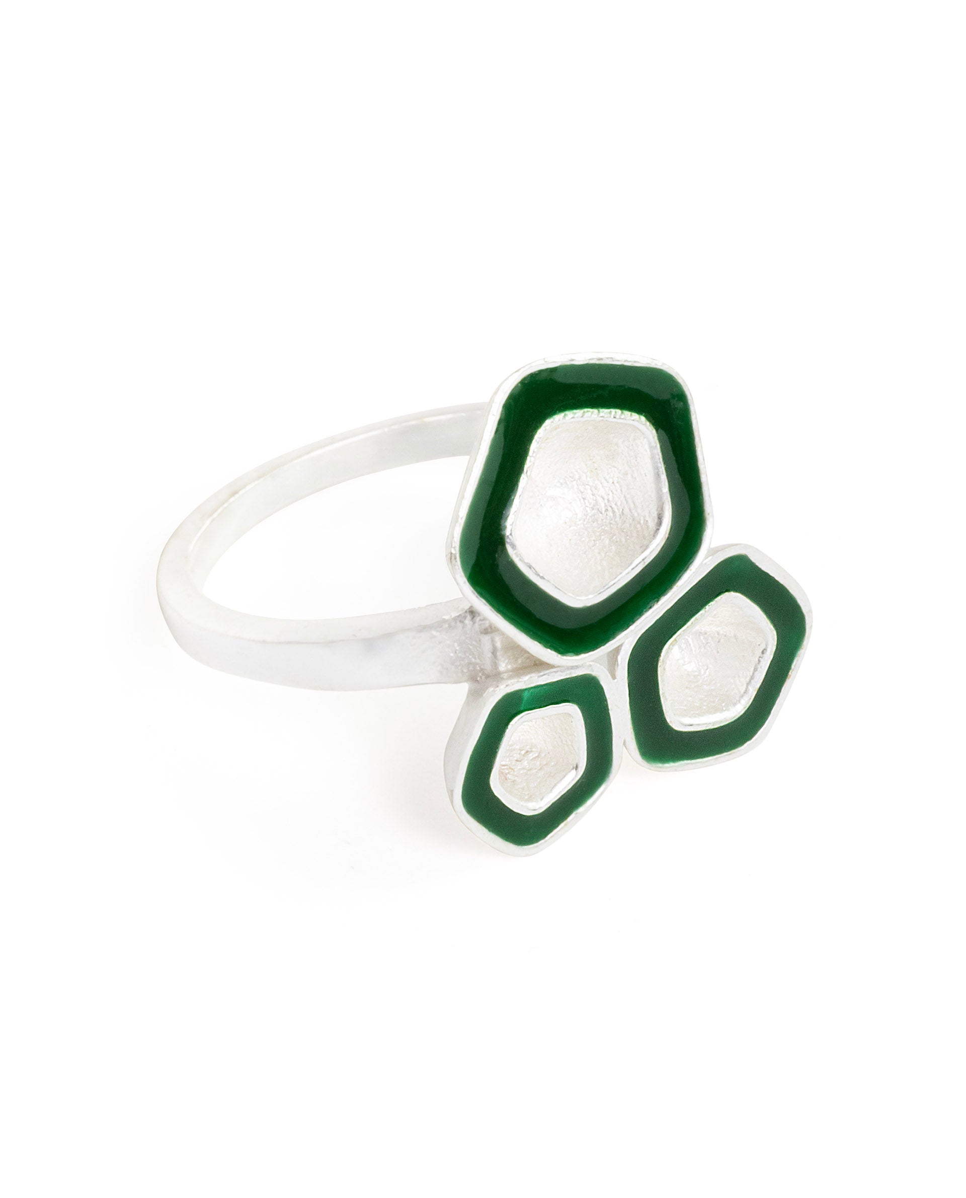 Rareism Women Illusion Green N Silver Ring