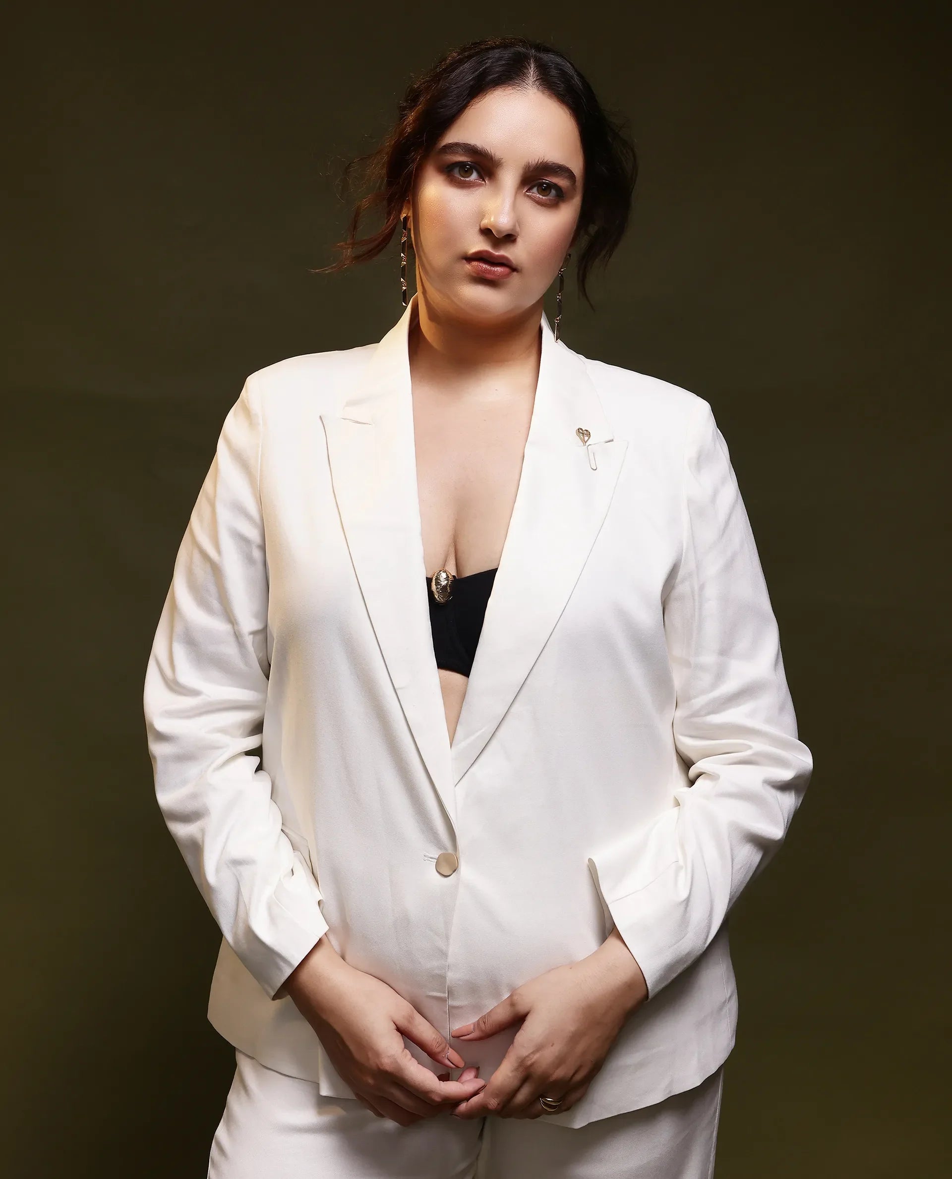 Rareism Women Ziva Off White Full Sleeves Tailored Fit Solid Polyester Fabric Blazer