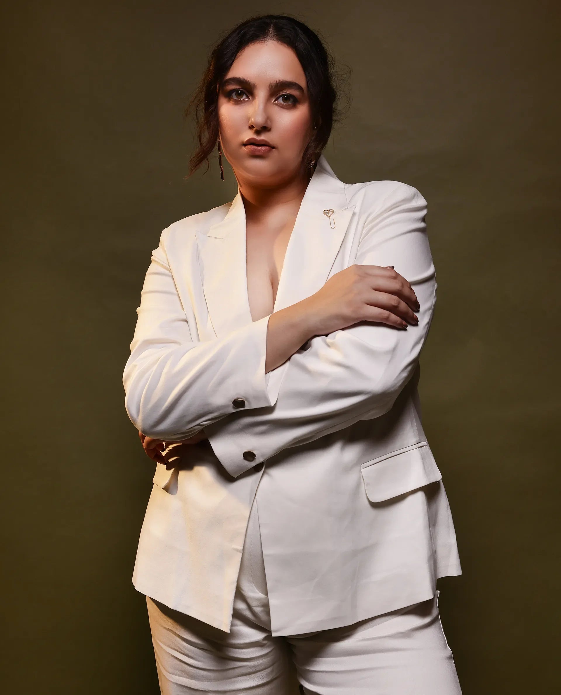 Rareism Women Ziva Off White Full Sleeves Tailored Fit Solid Polyester Fabric Blazer