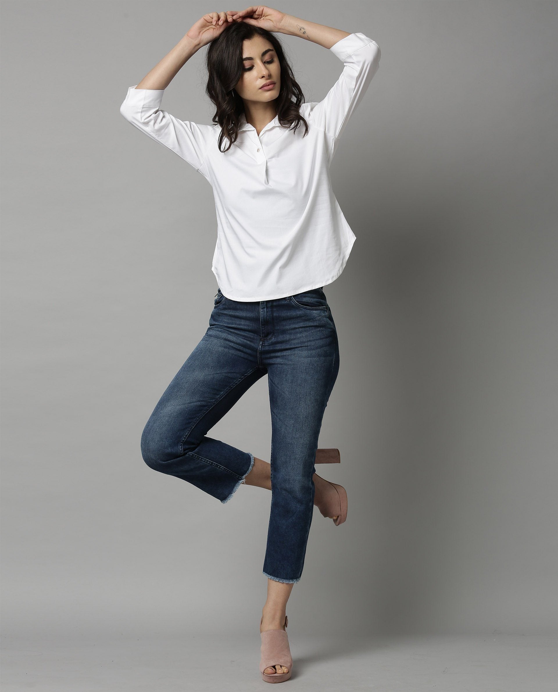Rareism Women Abode White Top Short Sleeves Solid
