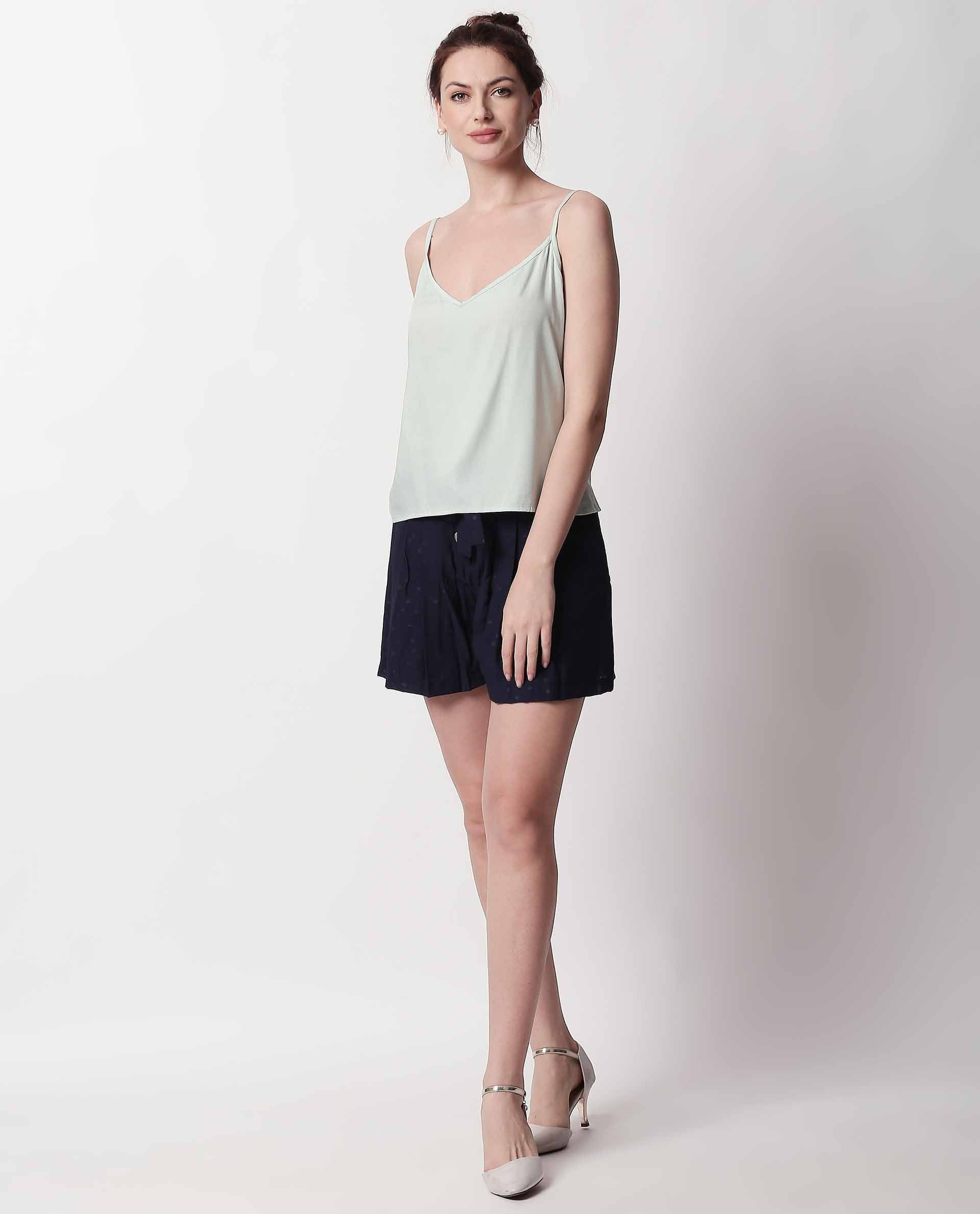 Rareism Women Copper Navy Shorts Solid