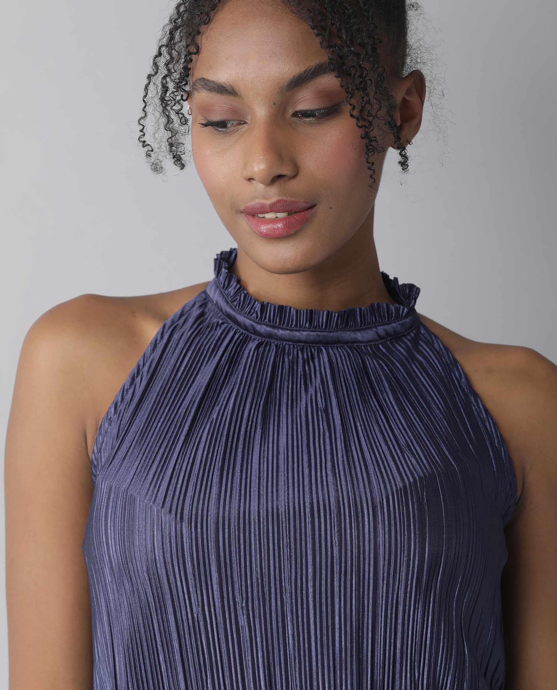 Rareism Womens Navy Sleeveless Halter Neck Top - Aahva