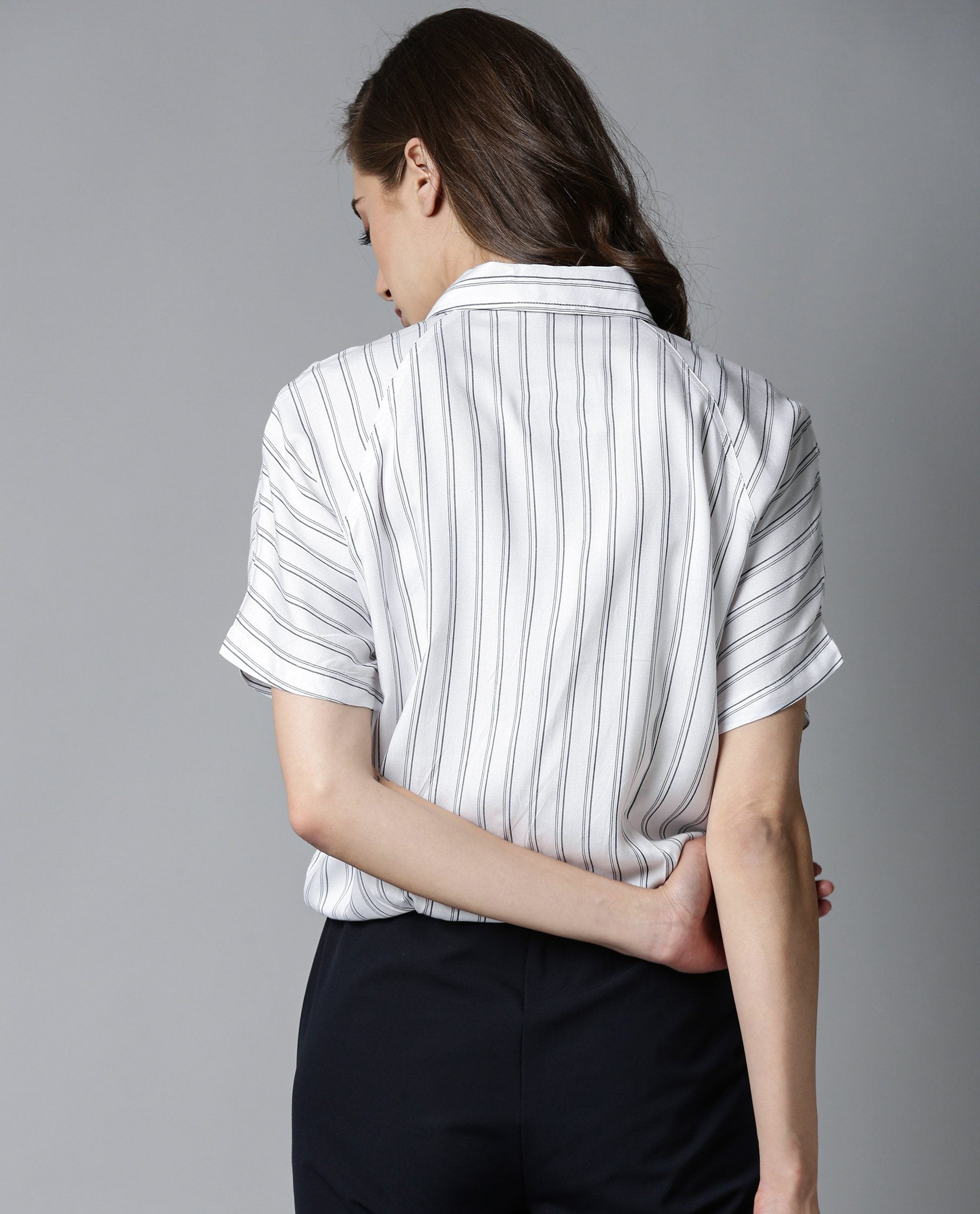 Rareism Womens Ciaga White Shirt Three Fourth Sleeve Band Collar