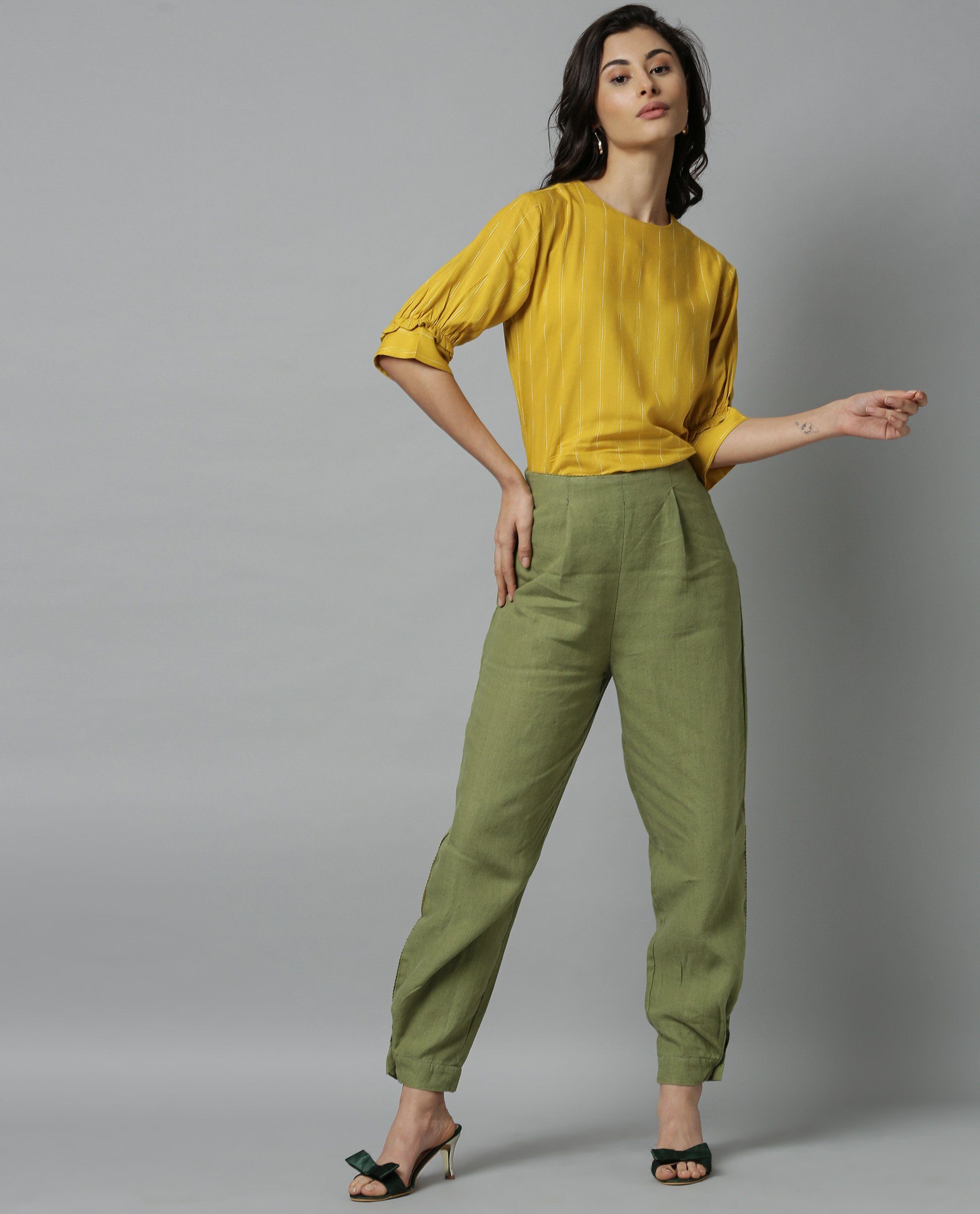 Rareism Women Tune Green Trousers