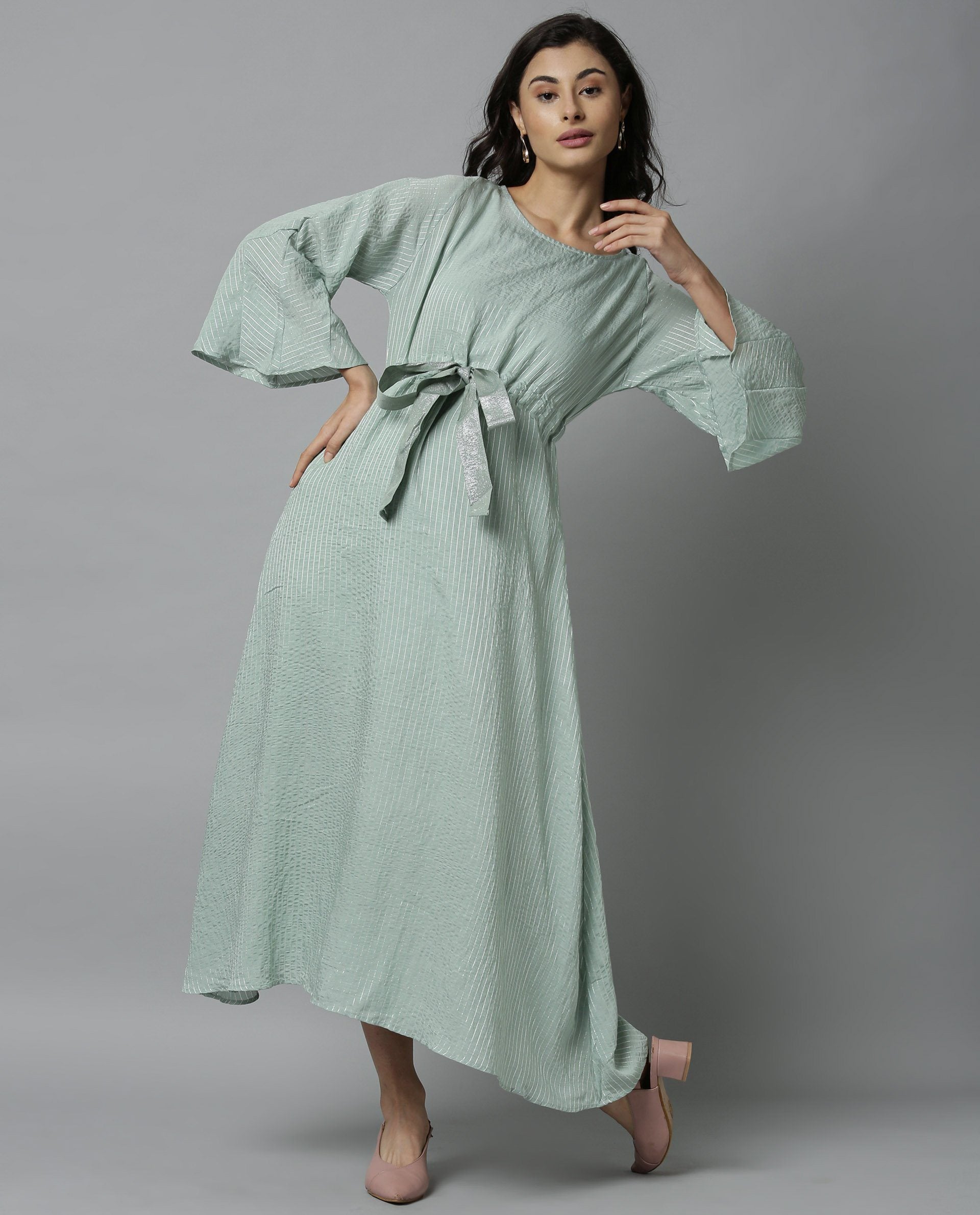 Rareism Women Repose Green Dress Full Sleeves