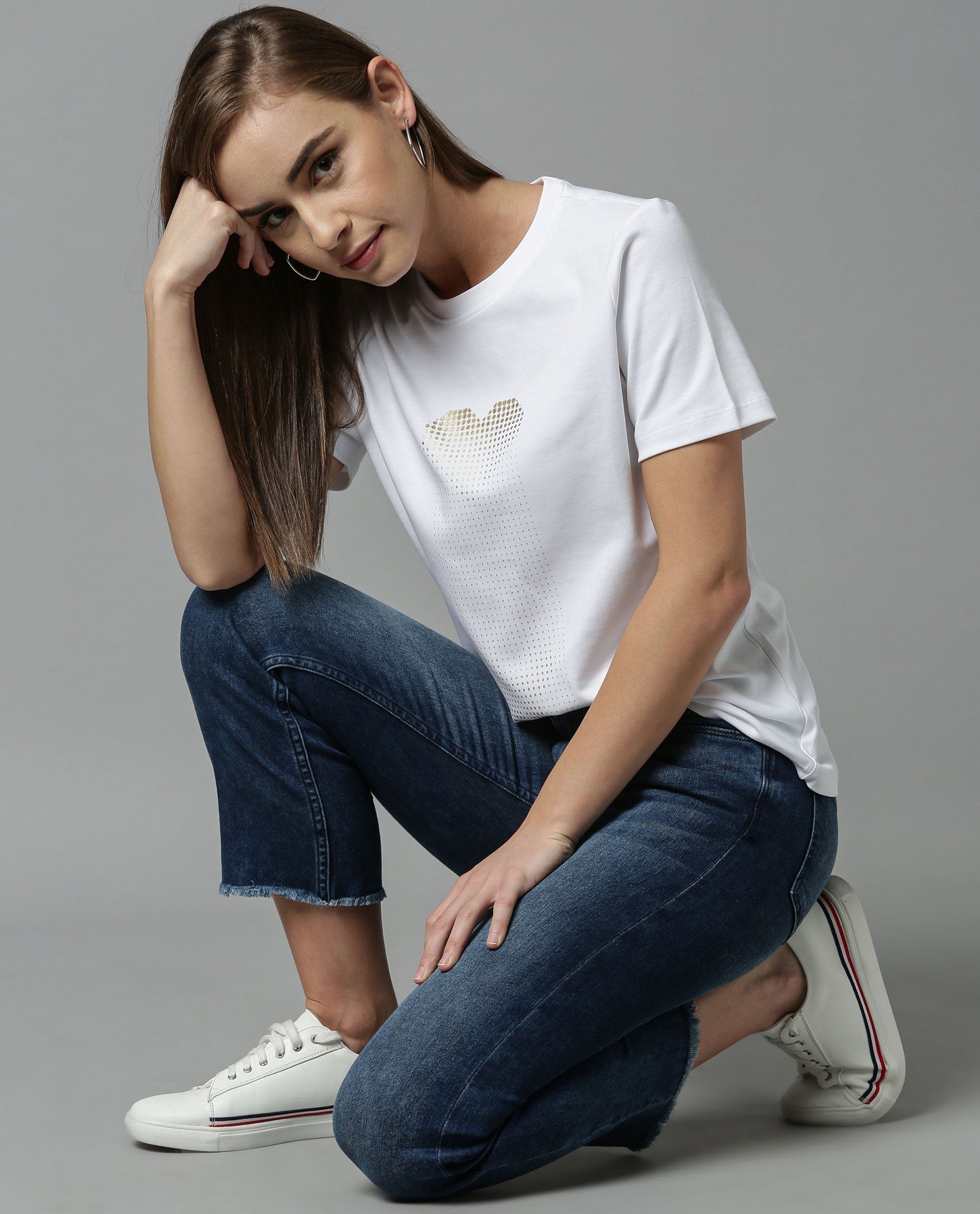 Rareism Women Basic Tee White Top Short Sleeves