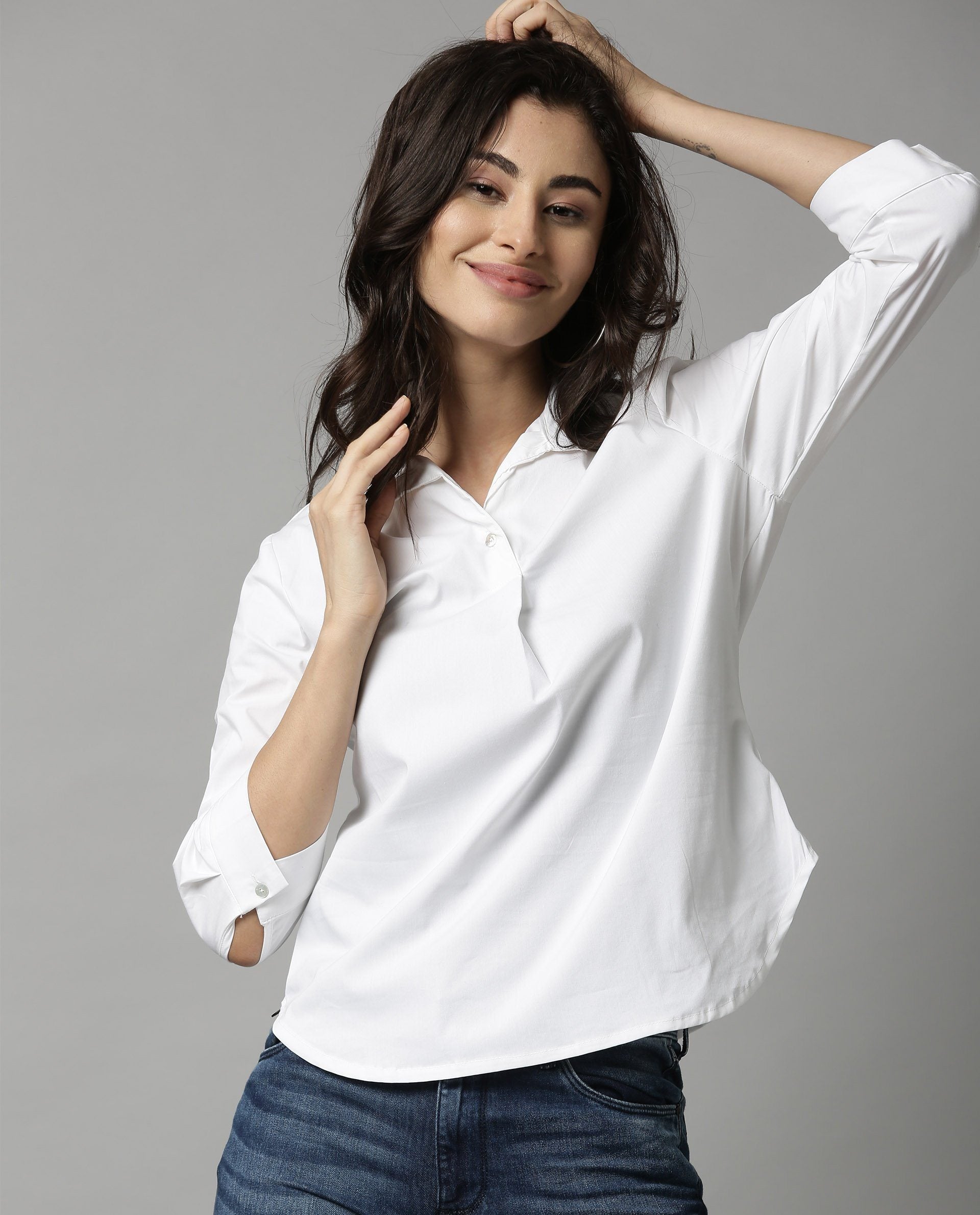 Rareism Women Abode White Top Short Sleeves Solid