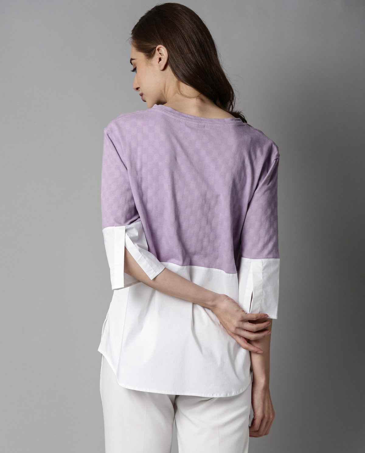 Rareism Women Lux Purple Top Knit Fabric Short Sleeves Solid